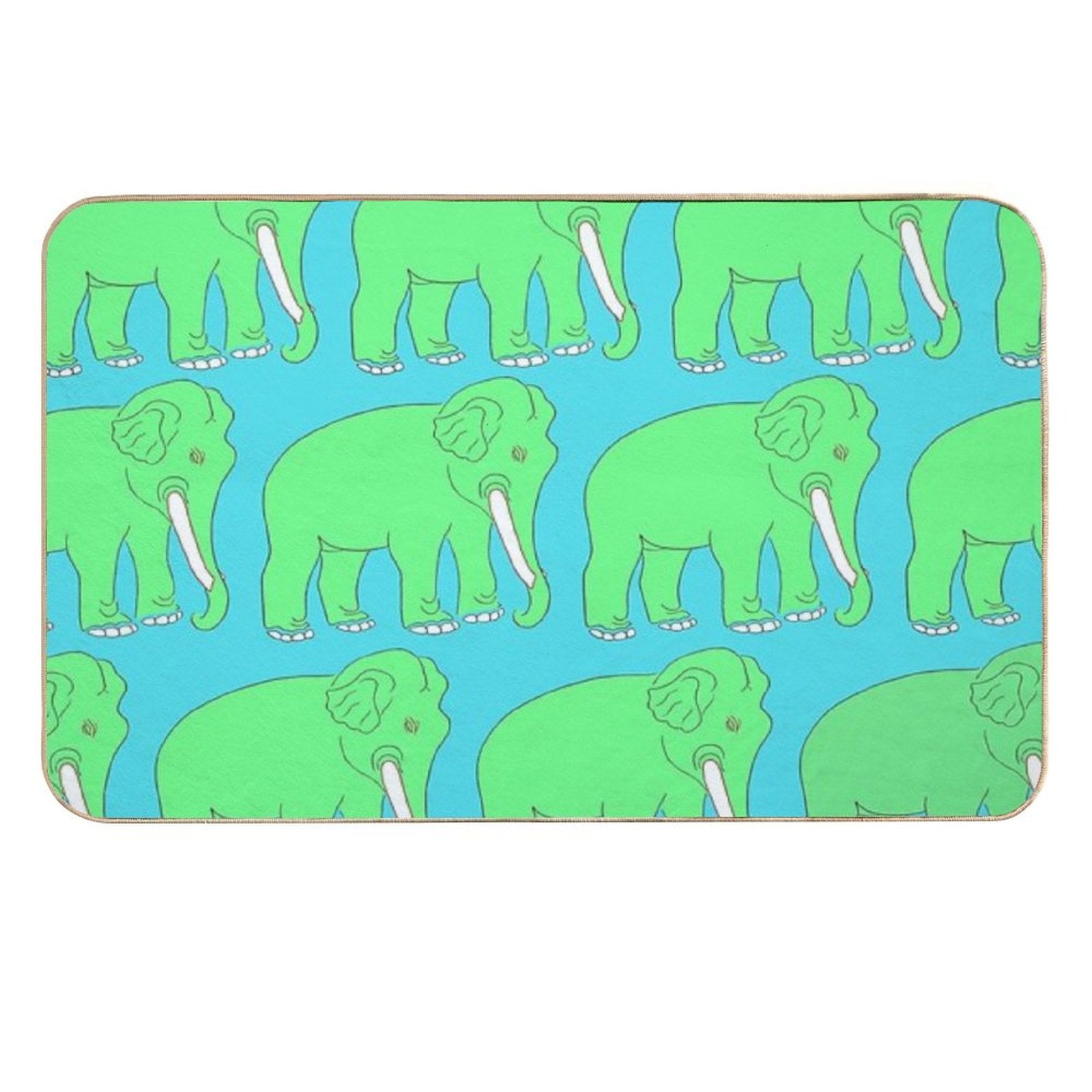 Vintage Elephant Illustration Pattern (GREEN)  Long-Lasting Bath Mat