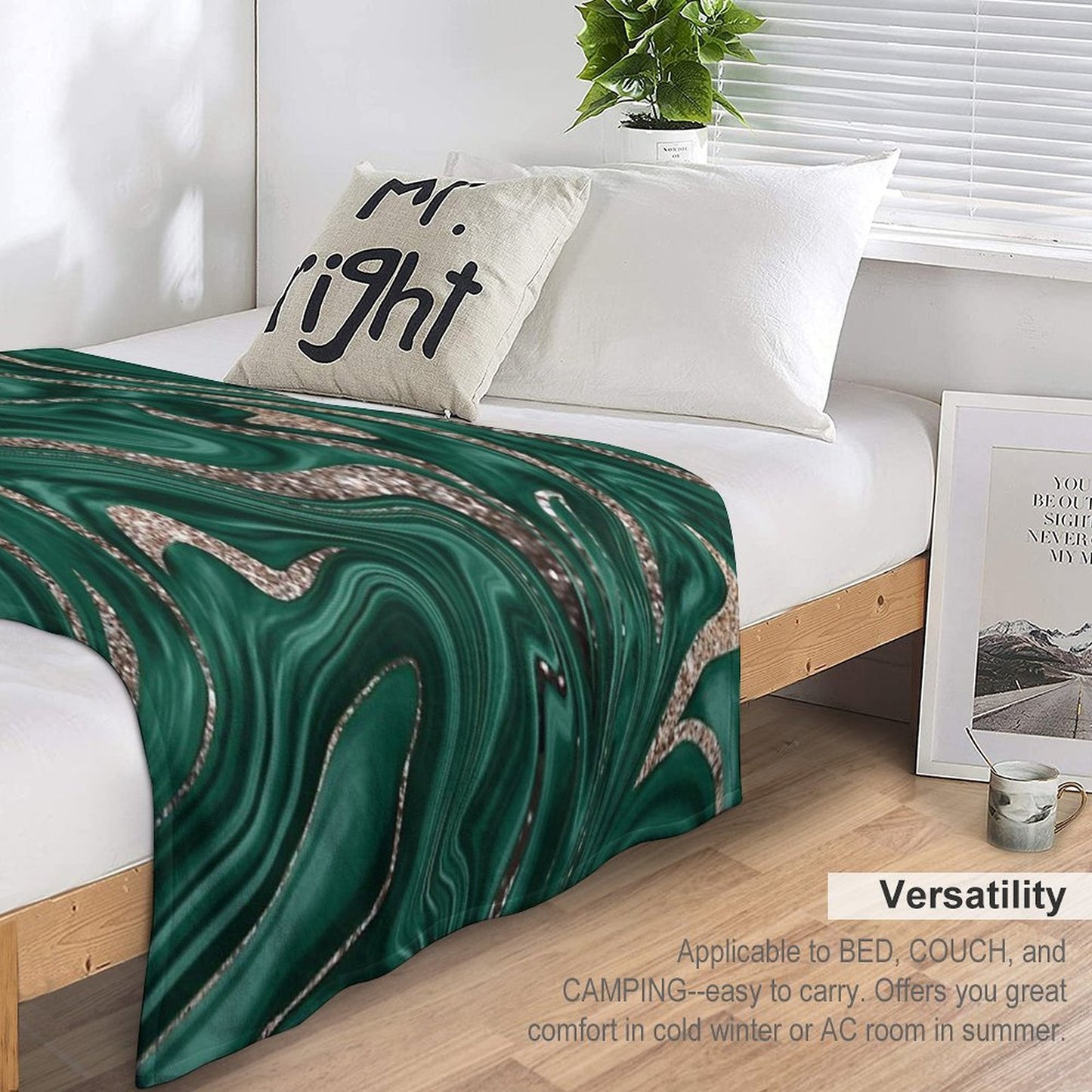 Emerald Green Black Gold Glam Marble #1 (Photo of Glitter Only - Not Reflective) Gift-ready Throw Blanket