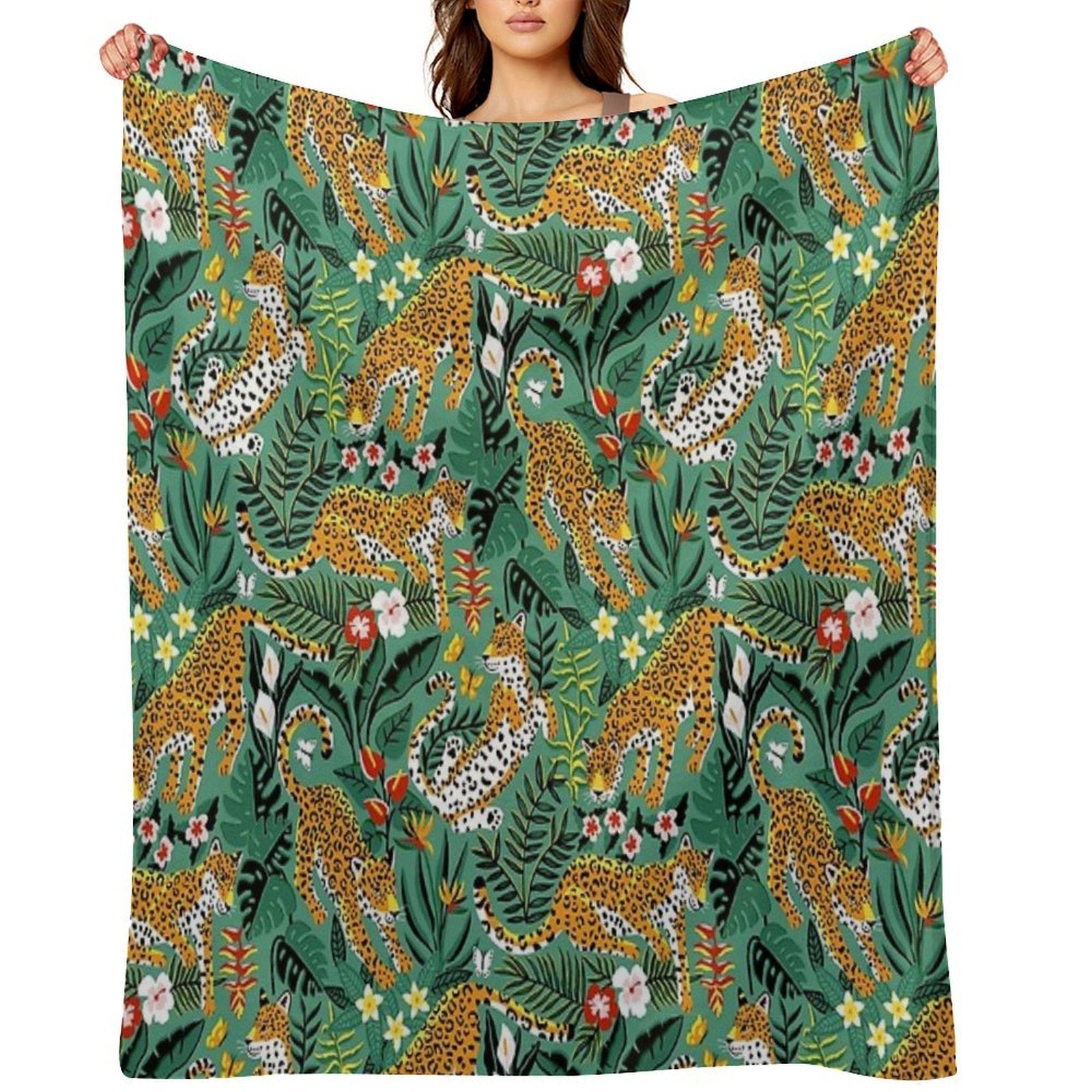Dancing Jaguar Jungle - Green All-season Throw Blanket