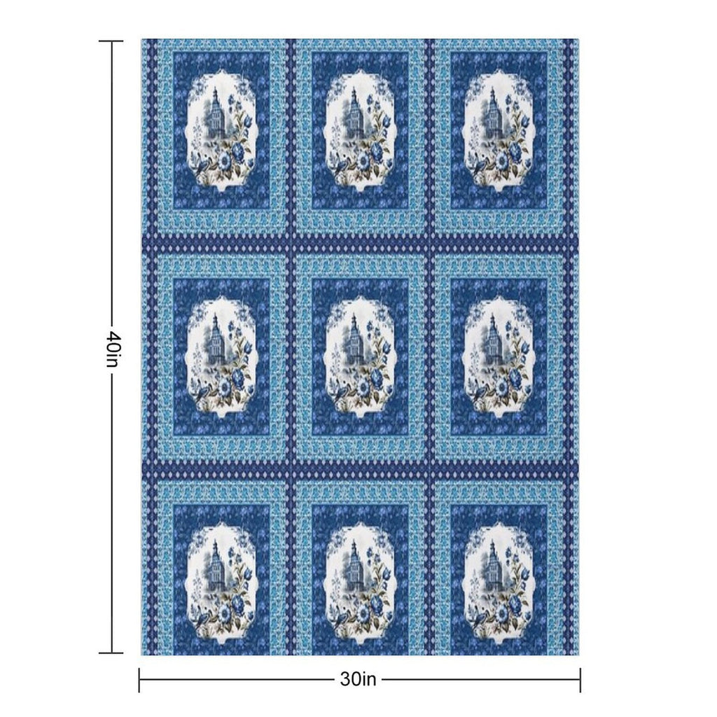 Elegant Floral Chinoiserie Blue And Turquoise Tile Eco-conscious Throw Blanket