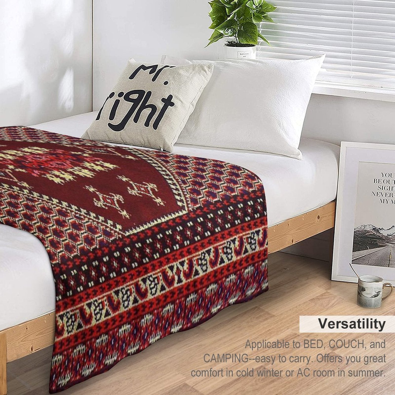 Authentic Moroccan Carpet Machine-washable Throw Blanket