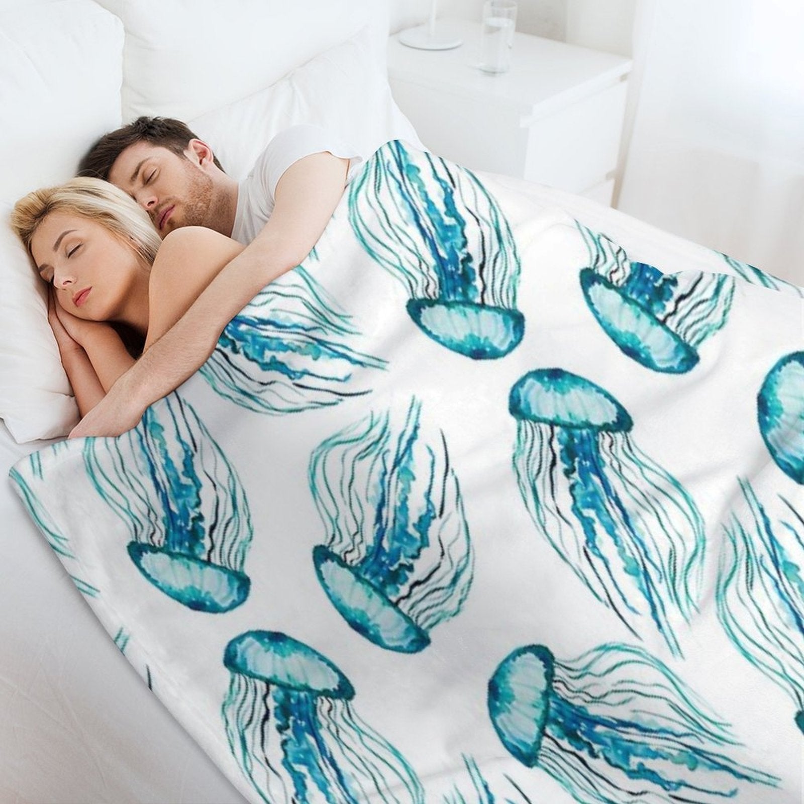 Watercolor Jellyfish Sustainable Throw Blanket