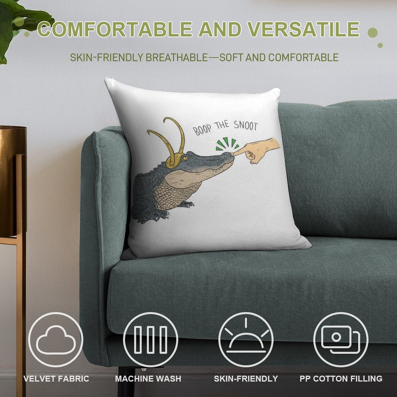 Alligator Loki Boop The Snoot Soft Luxury Feel Throw Pillow