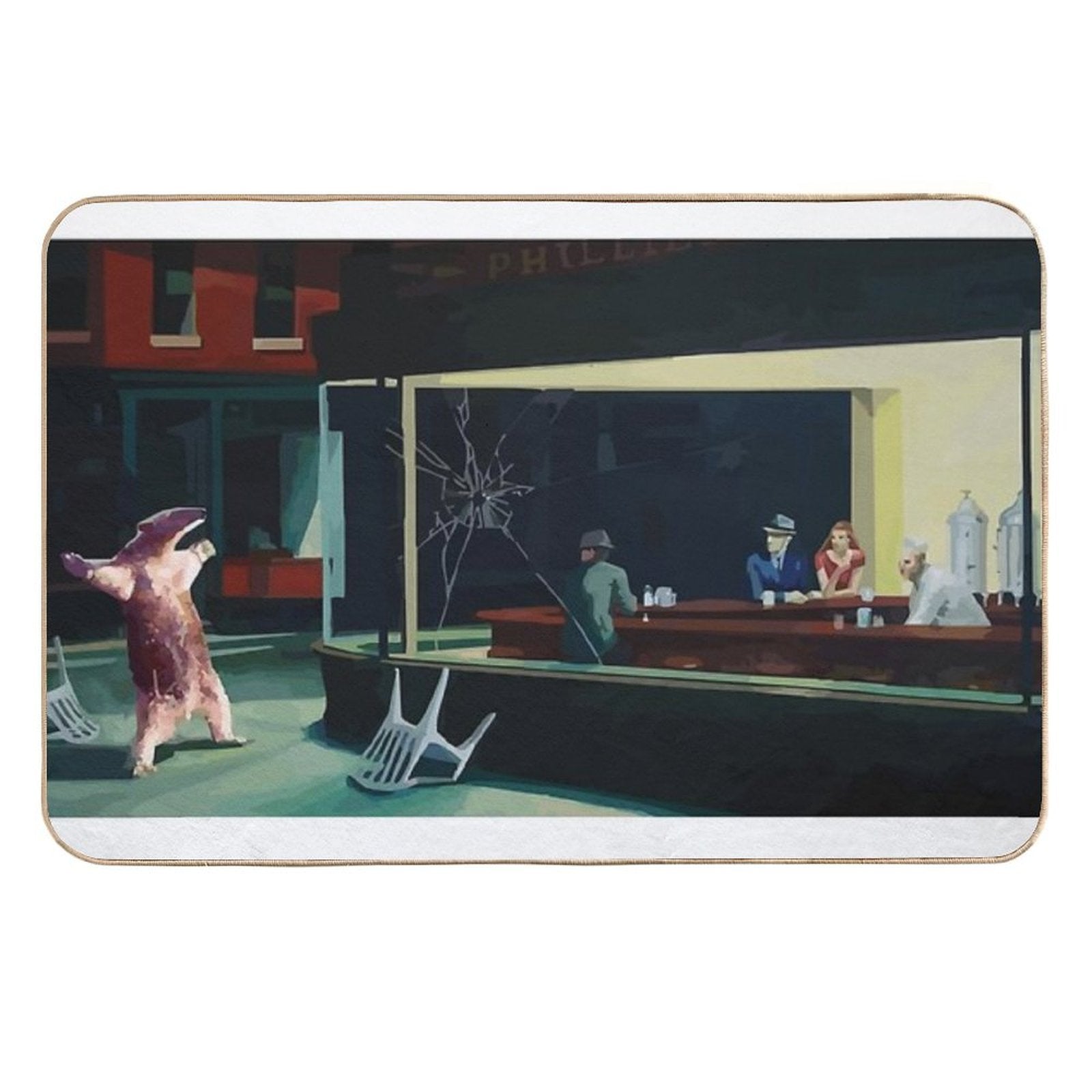 Banksy Nighthawks Anteater Edward Hopper  Long-Lasting Bath Mat