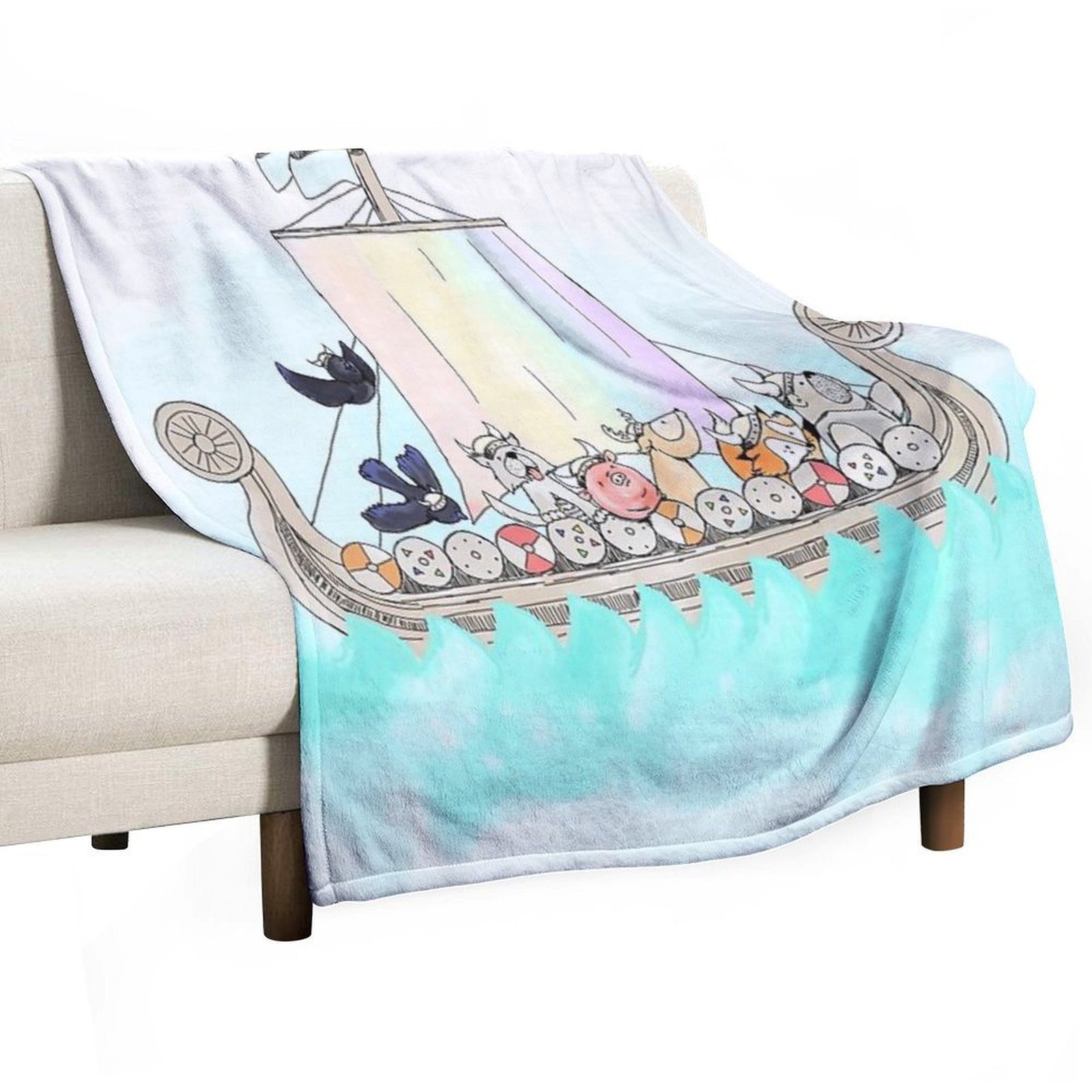 Viking Animal Longship Blanket Compact Throw Blanket