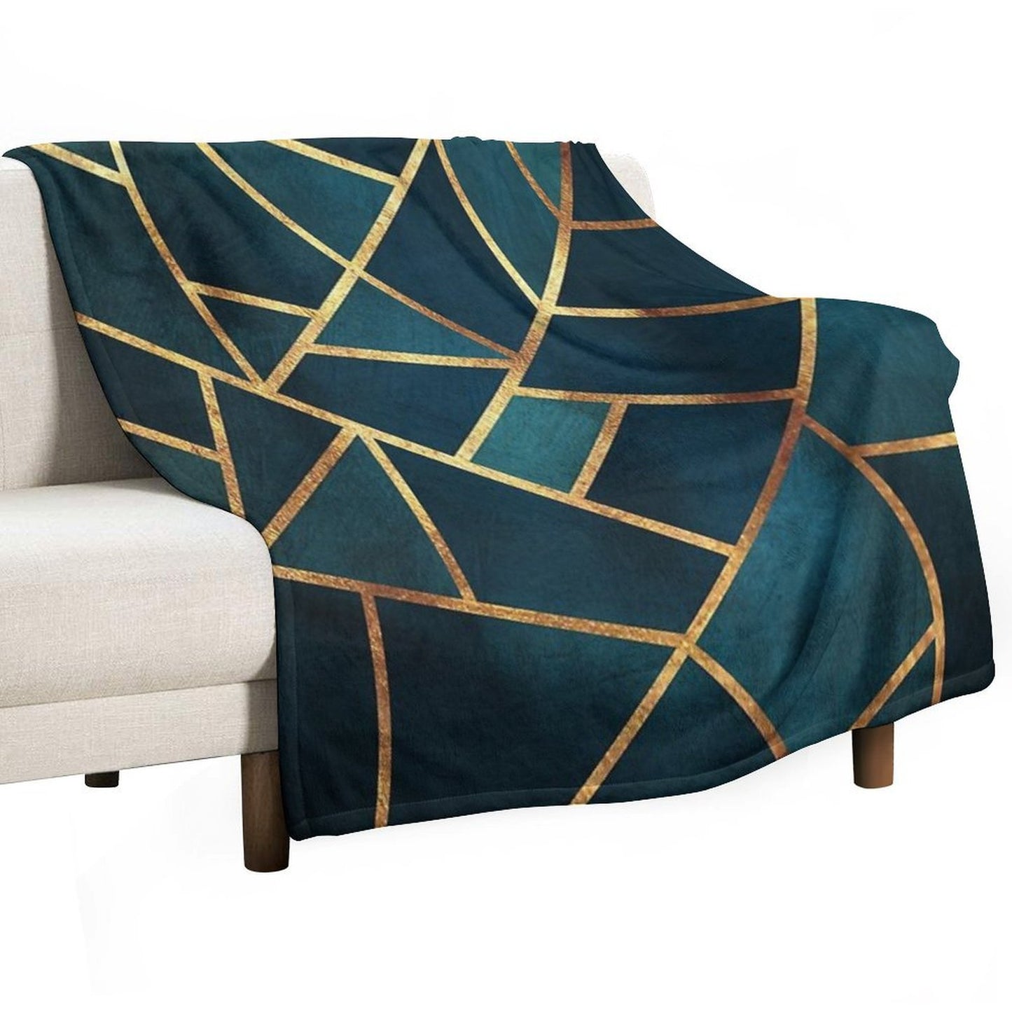 Midnight Green Gold Stone Geometric Shrink-resistant Throw Blanket