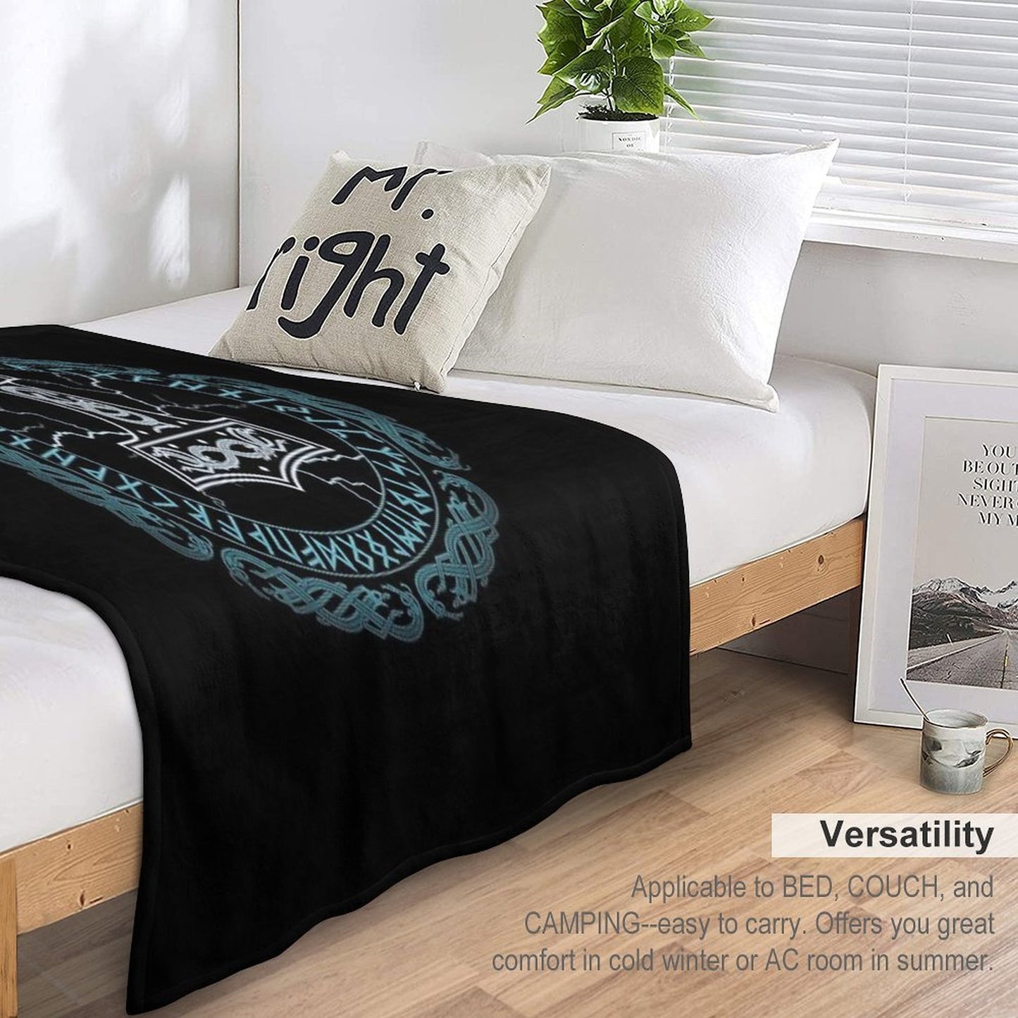 Mjölnir Hammer of Thor Runes Velvety-soft Throw Blanket