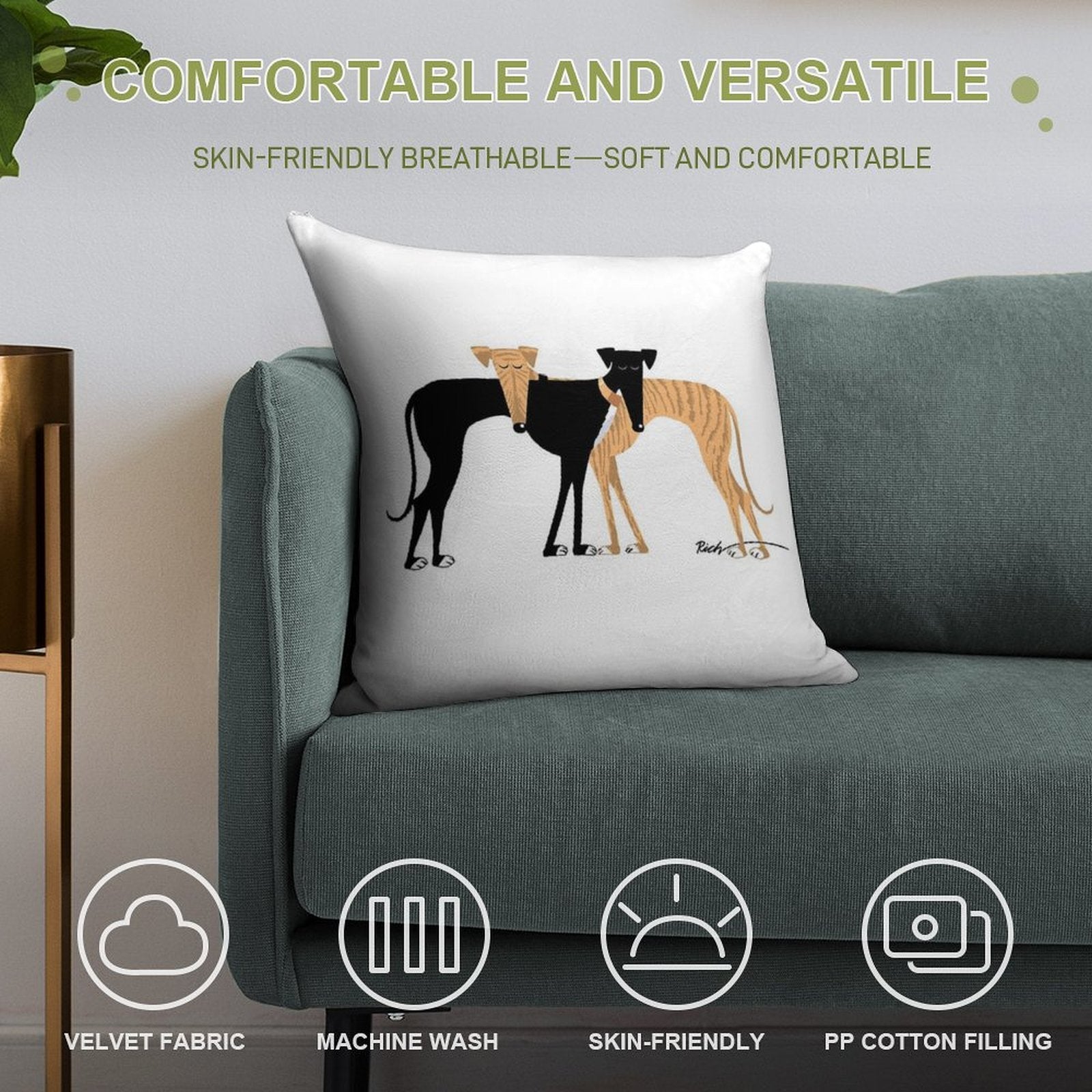 Head Rest Brindle Hound Soft Style Accent Throw Pillow