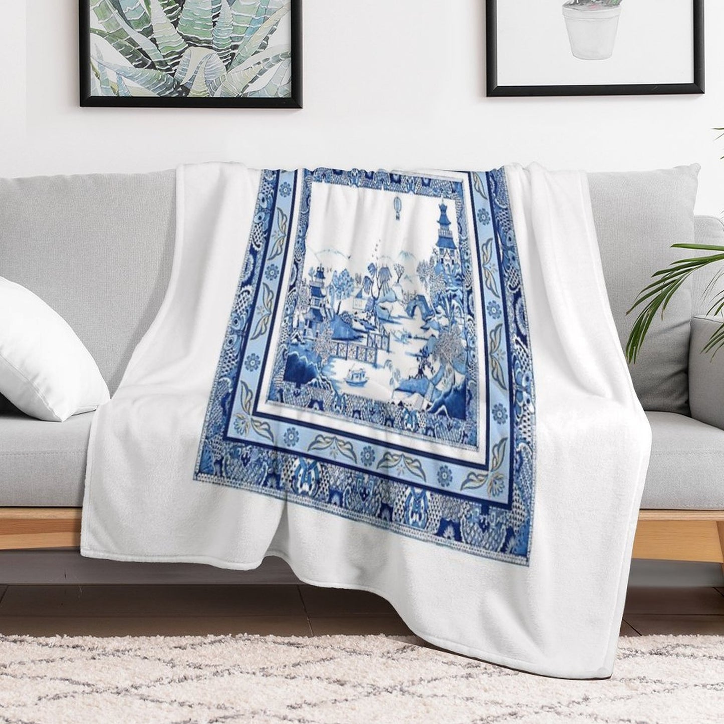 Blue Willow Double Frame Durable Throw Blanket
