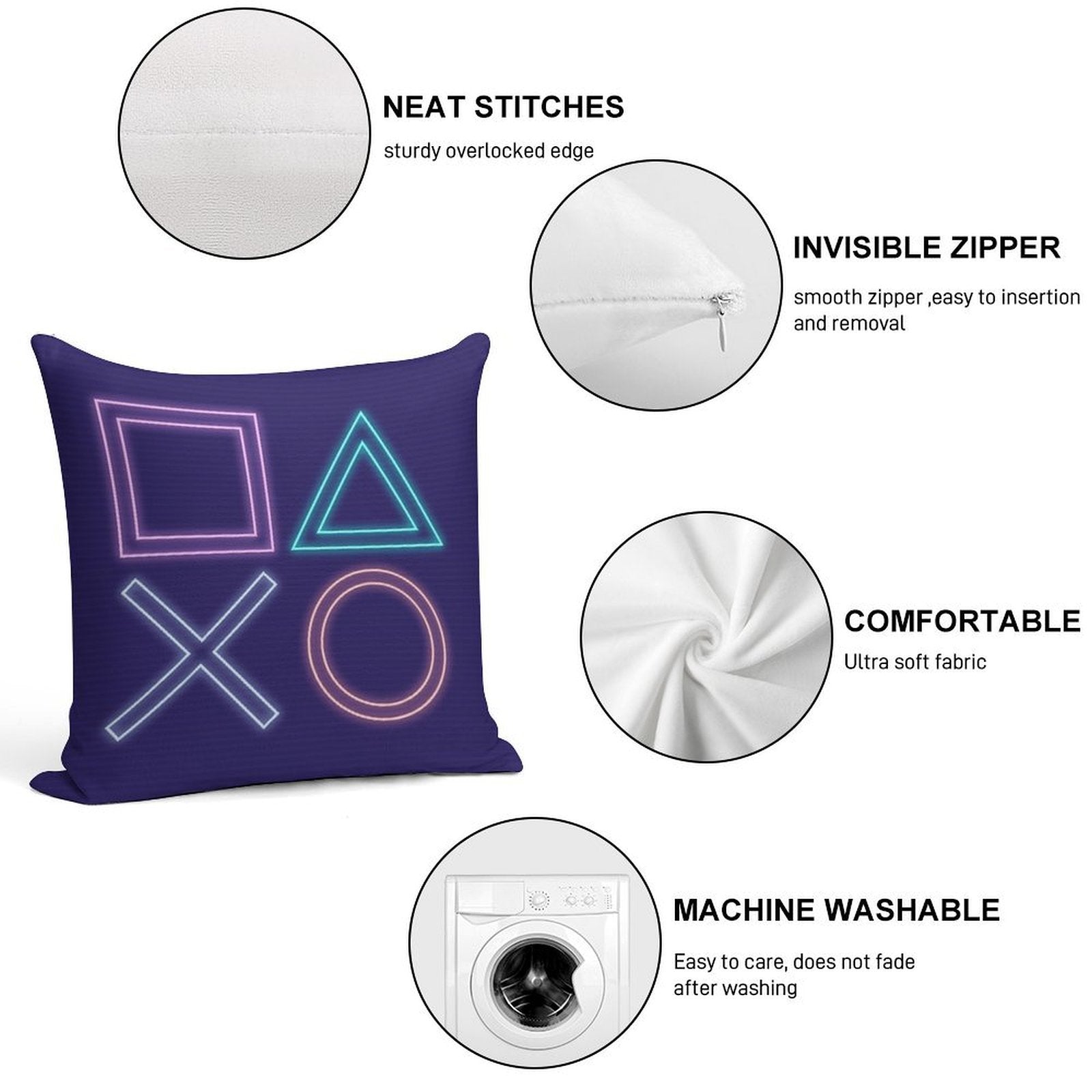 Playstation Buttons Synthwave Neon Game Pad Soft Style Accent Throw Pillow