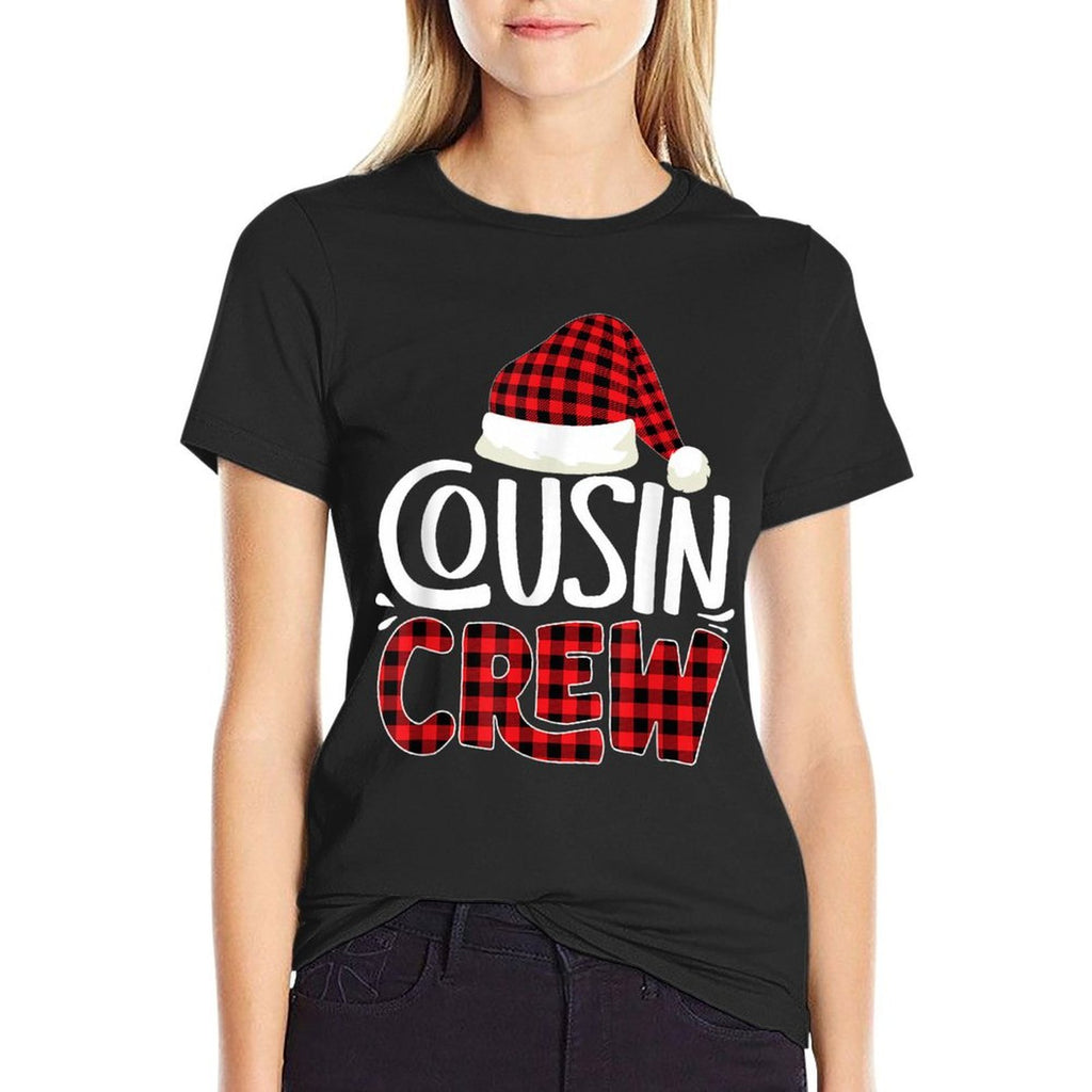 Cousin Crew Family Group Matching Christmas Pajama Party  Ribbed Collar T-Shirt