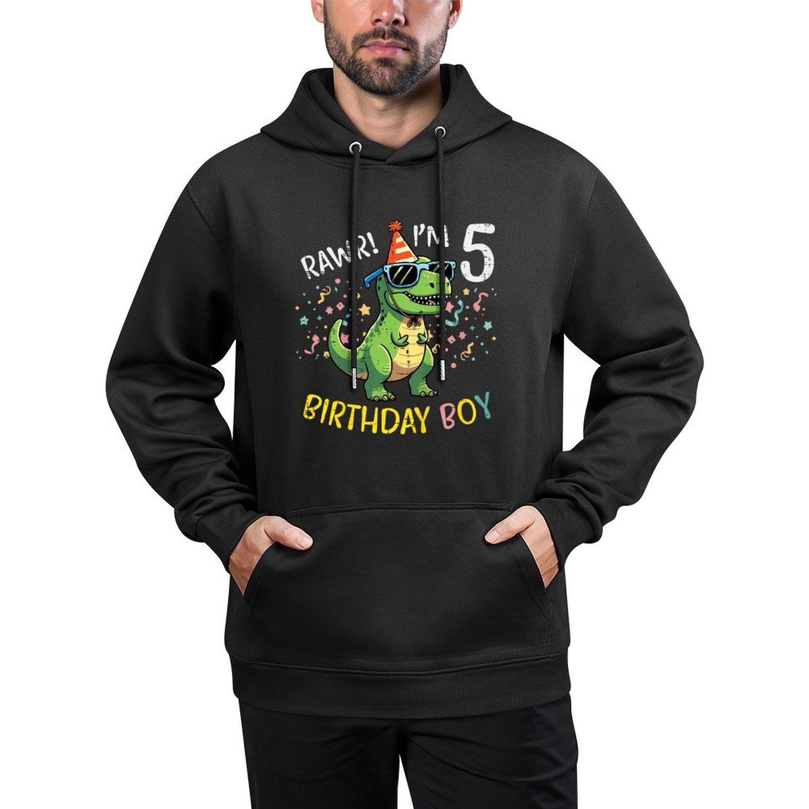 Kids 5th Birthday Trex Bday Boy Rawr Im 5 Years Old Boys Kids Medium-Weight Fabric Hoodie