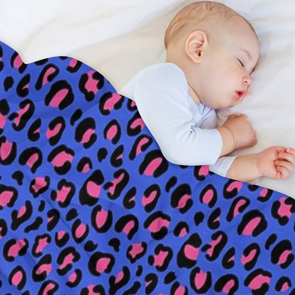 Leopard Print Pink on Blue Pattern Machine-washable Throw Blanket