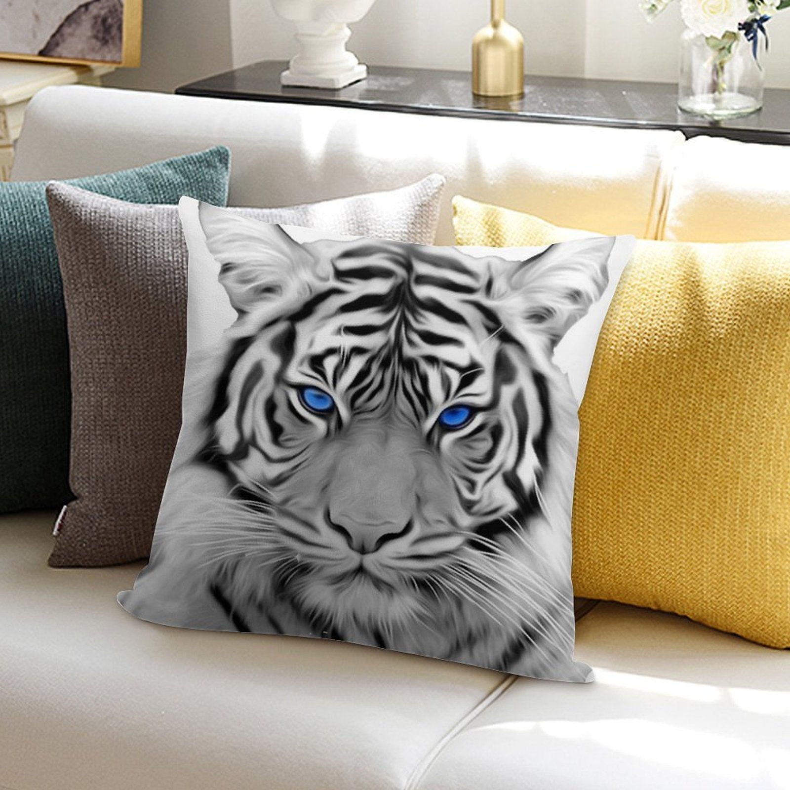 White Tiger with Blue Eyes Soft Style Accent Throw Pillow