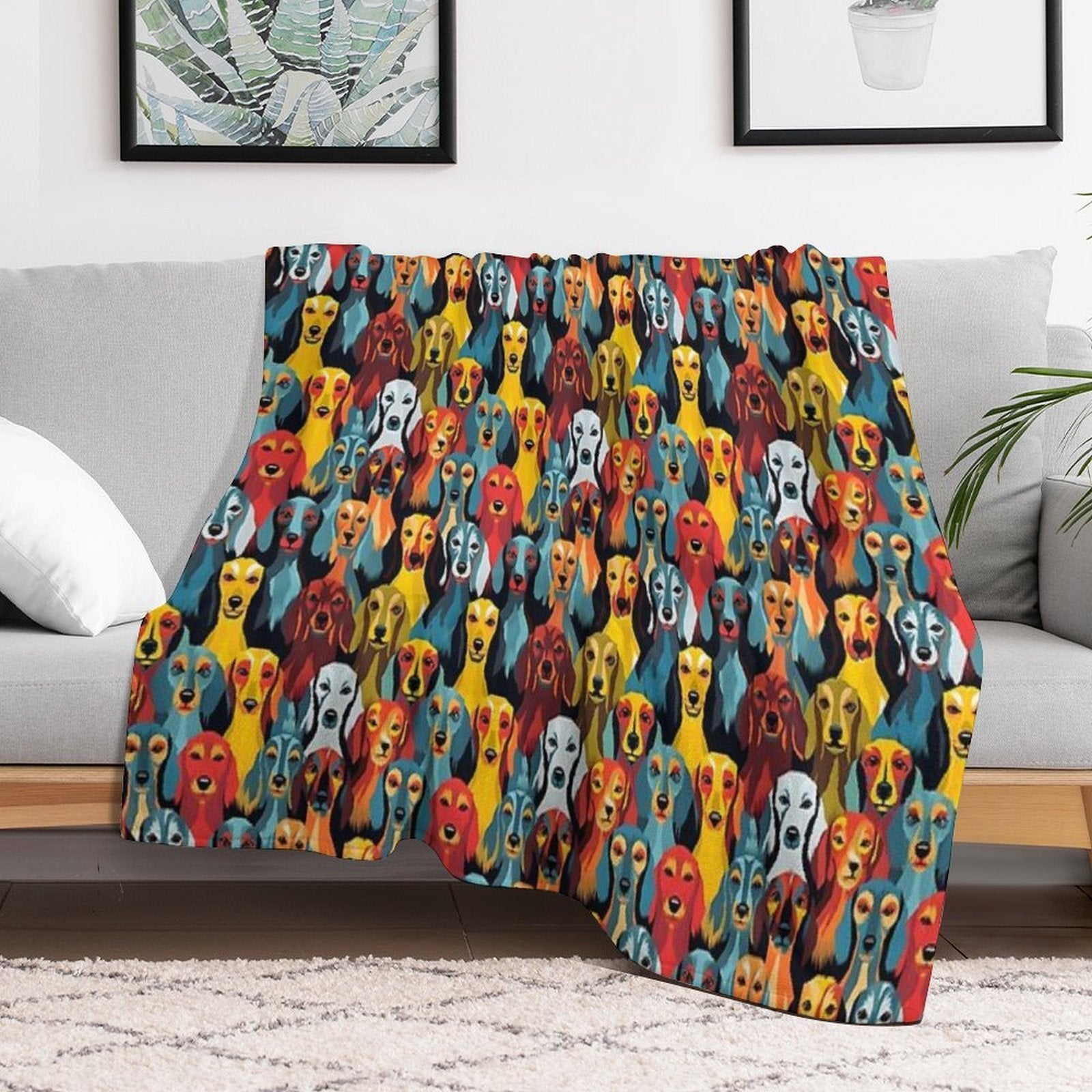 Dachshund in Geometric Camouflage Pattern Lightweight Throw Blanket