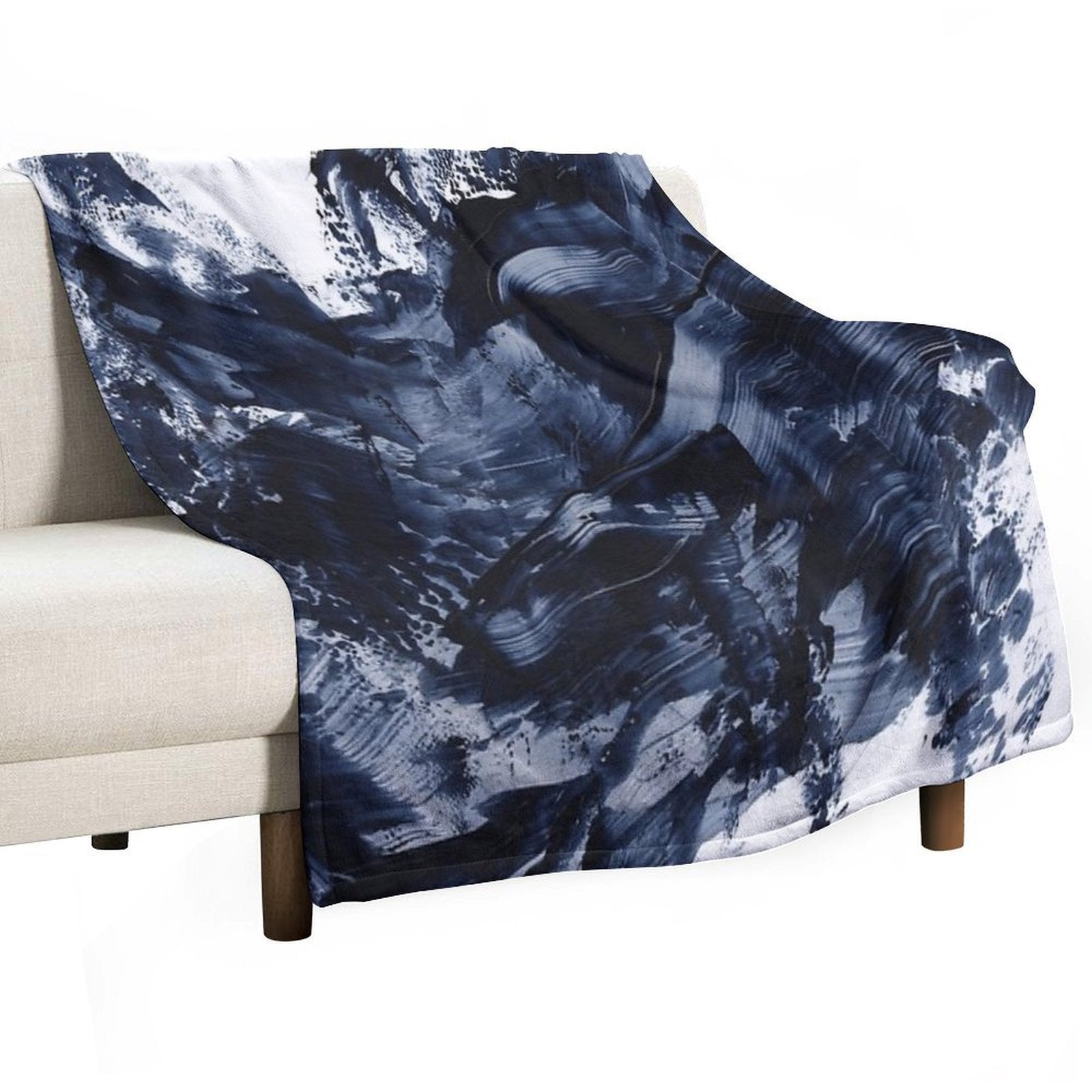 Dark Navy Gray Acrylic Abstract Painting Compact Throw Blanket