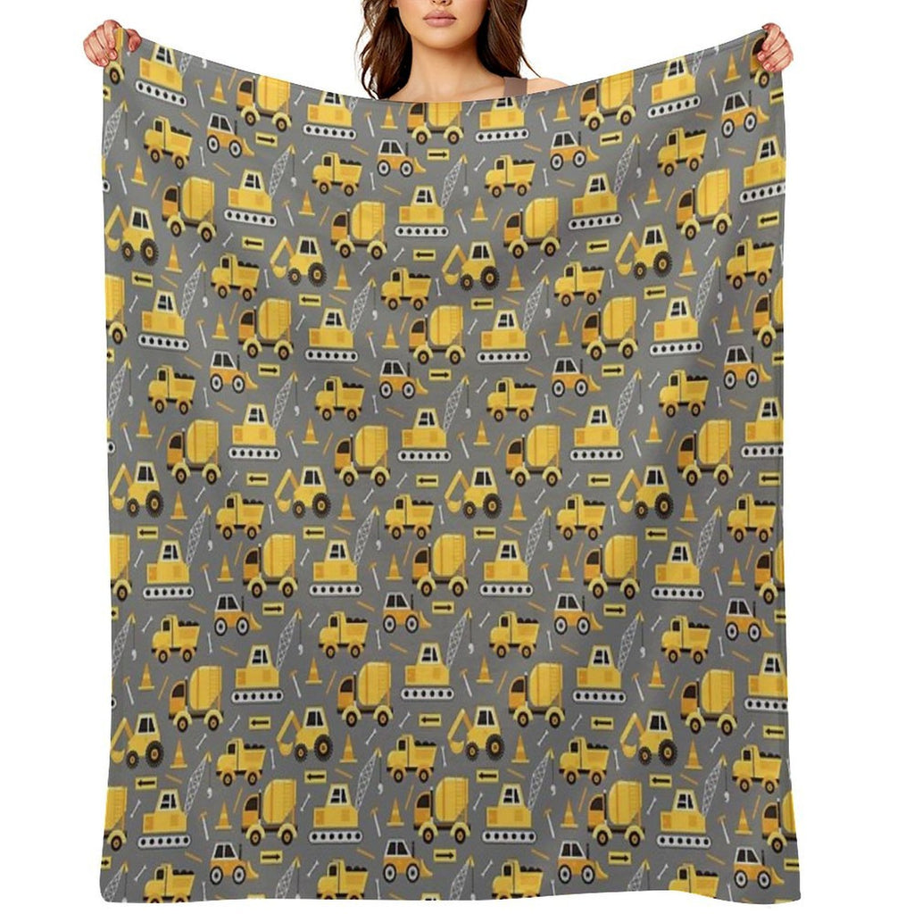 Construction Trucks on Gray Travel-friendly Throw Blanket