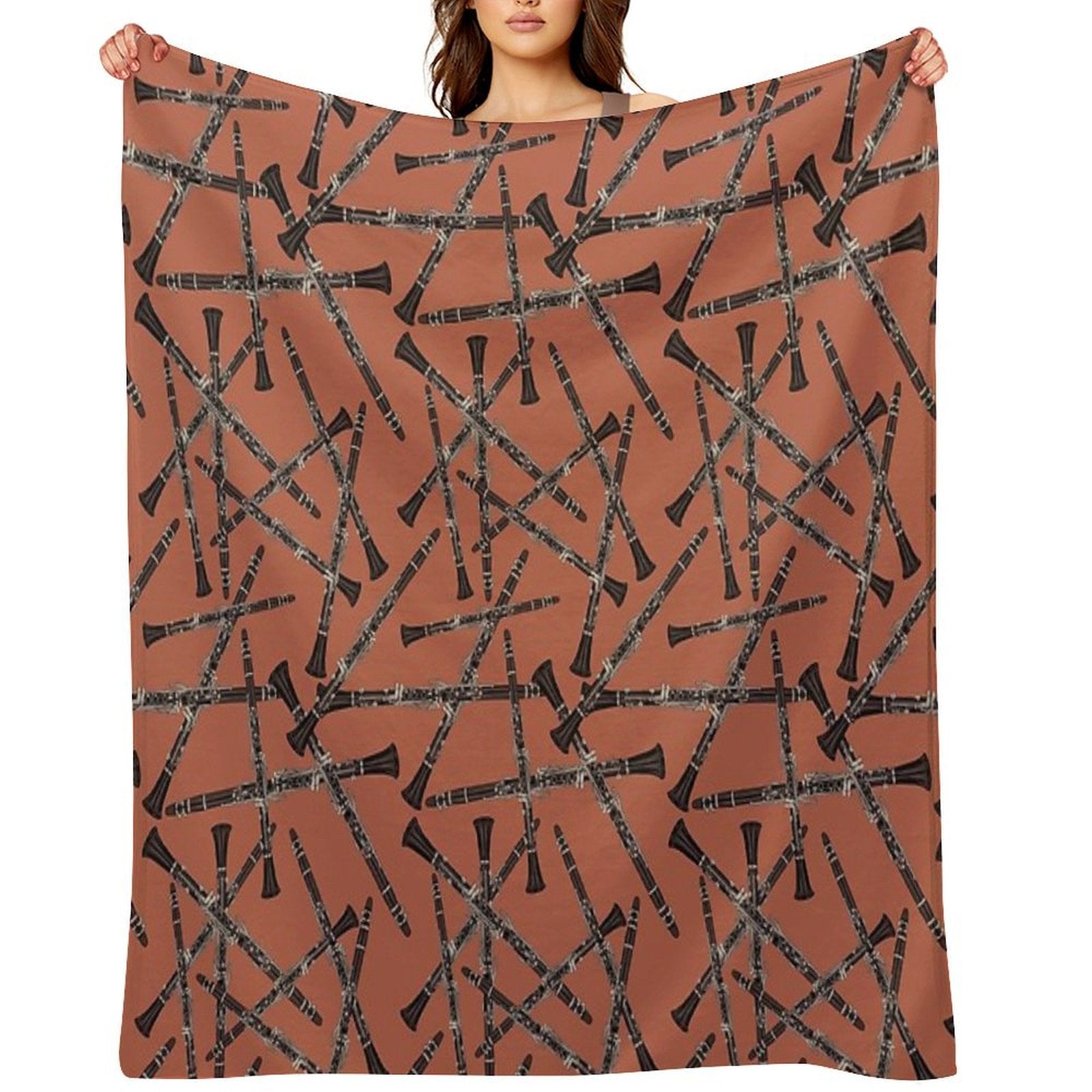Clarinet Musical Instrument Pattern Rust Multi-functional Throw Blanket