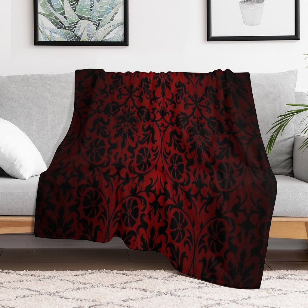 Dark Red And Black Damask Pattern Lightweight Throw Blanket