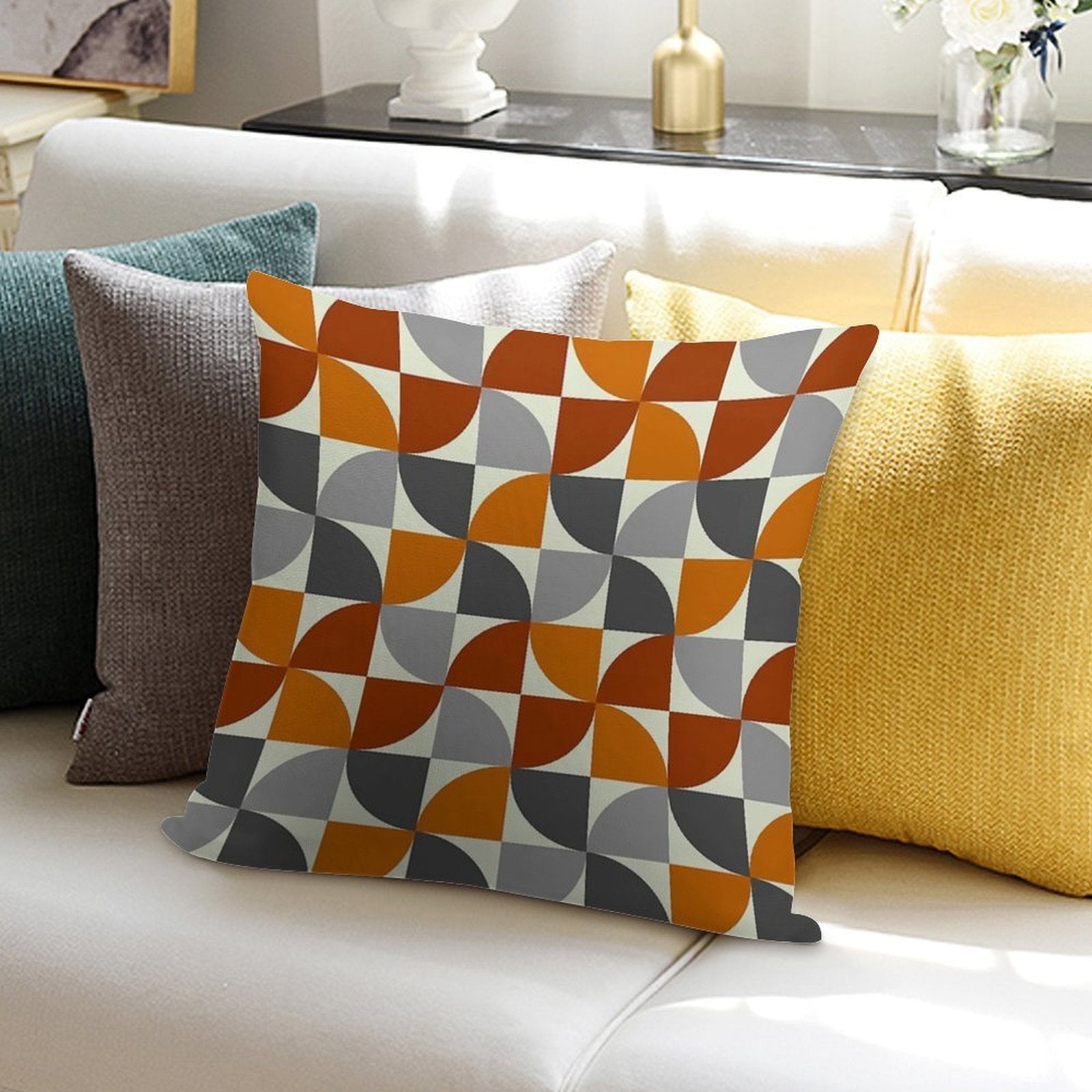Grey And Orange Mid Century Modern Soft Luxury Feel Throw Pillow