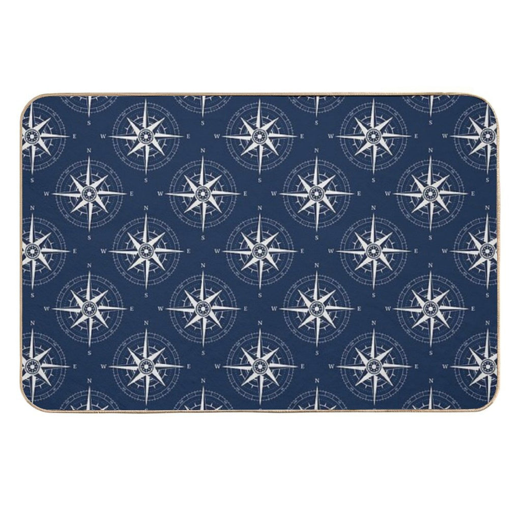 Vintage Nautical Compass Rose ~ Nautical Pattern ~ White on Navy Blue  Easy Maintenance Bath Mat