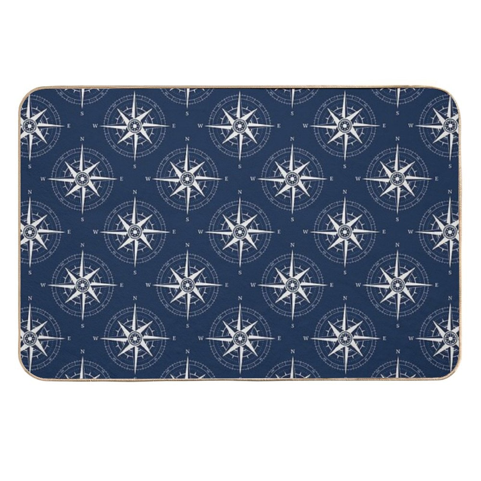 Vintage Nautical Compass Rose ~ Nautical Pattern ~ White on Navy Blue  Easy Maintenance Bath Mat