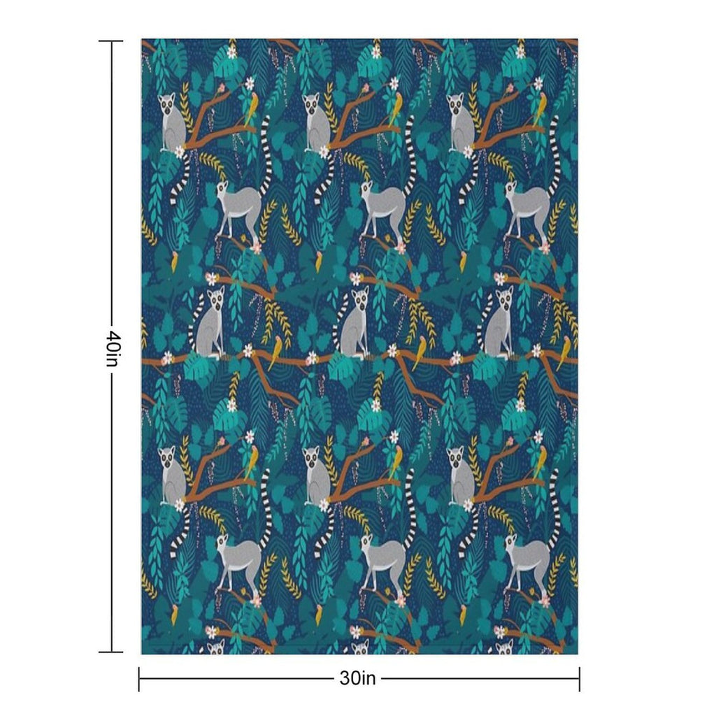 Lemurs in A Blue Jungle Easy Care Throw Blanket