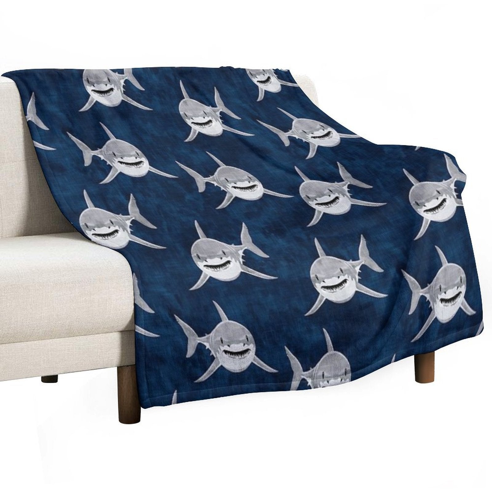 Sharks! - Dark Blue Sustainable Throw Blanket
