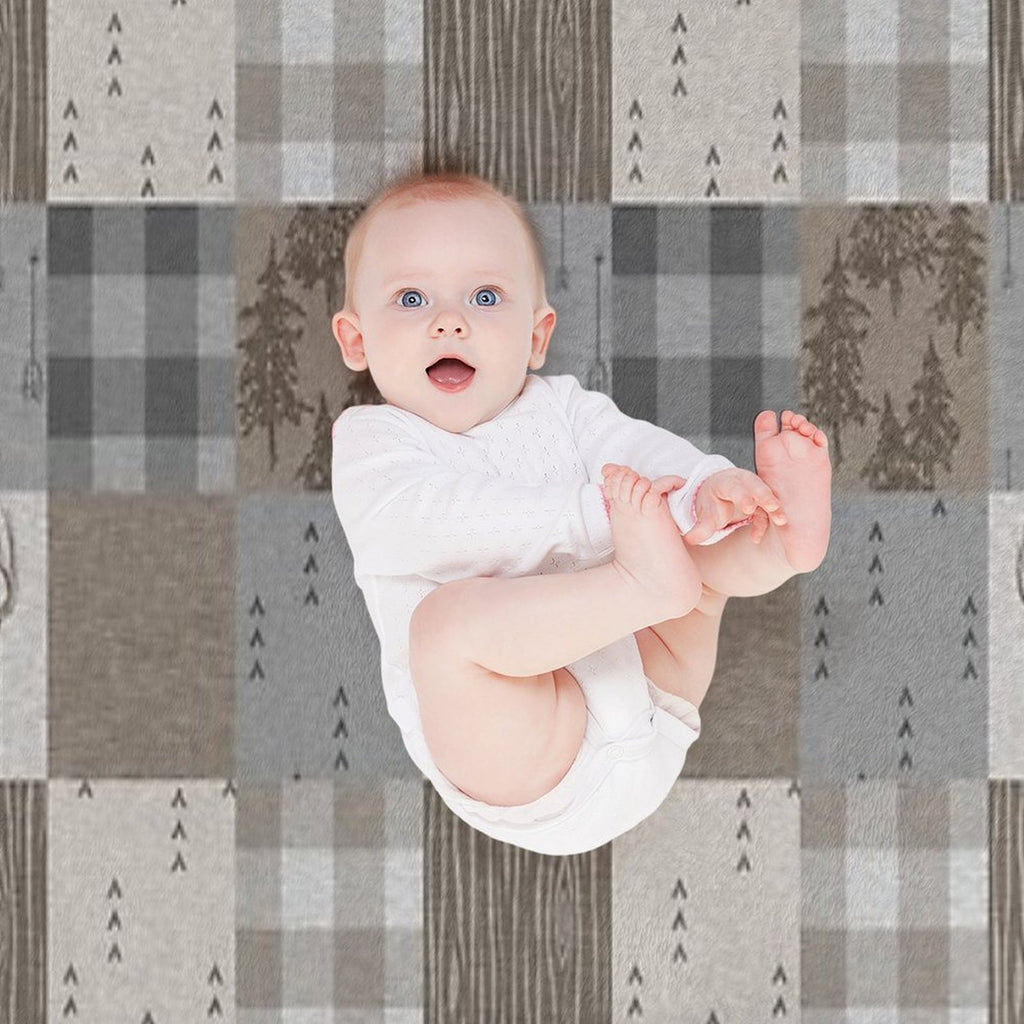 Deer Patchwork - Rustic Neutrals Easy Care Throw Blanket