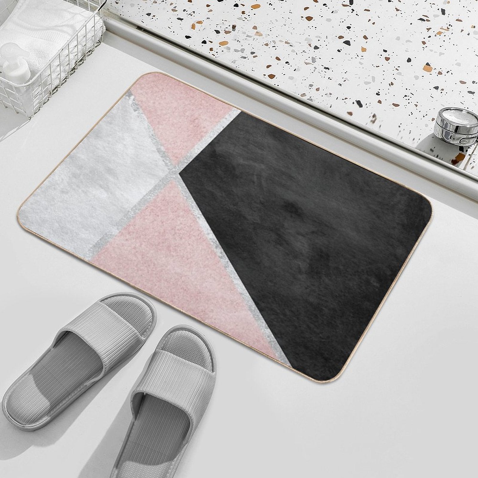 Pink, Silver And Black Geometric Design  Slip-Resistant Bath Mat