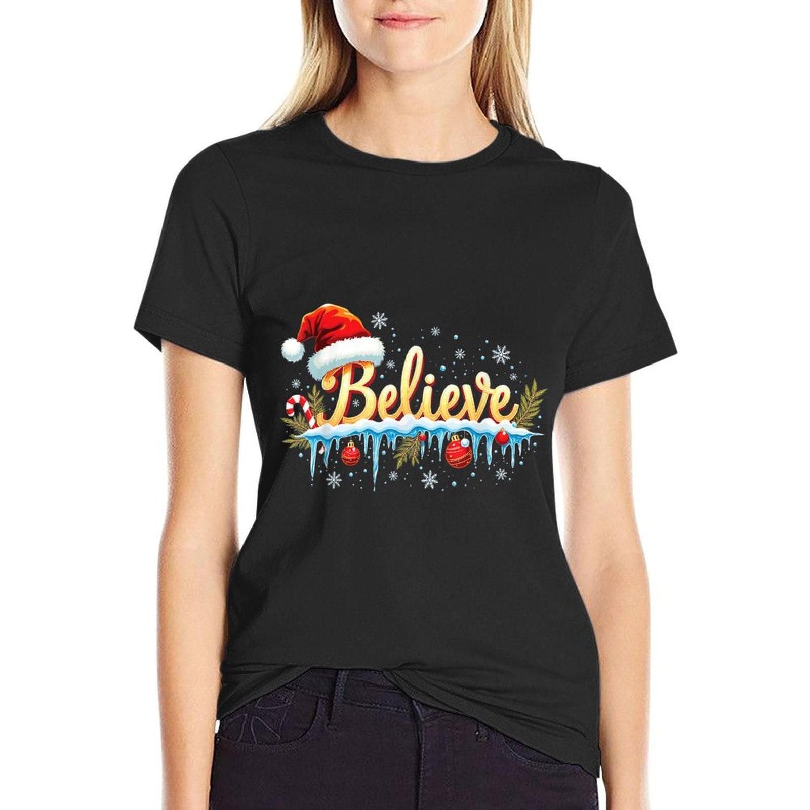 Believe In Santa Magic Winter Holiday Believe Christmas  Trendy Pattern T-Shirt