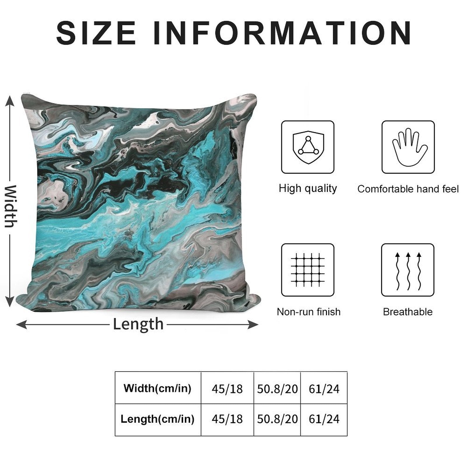 Turquoise Vein Marble Soft Fade-Resistant Throw Pillow