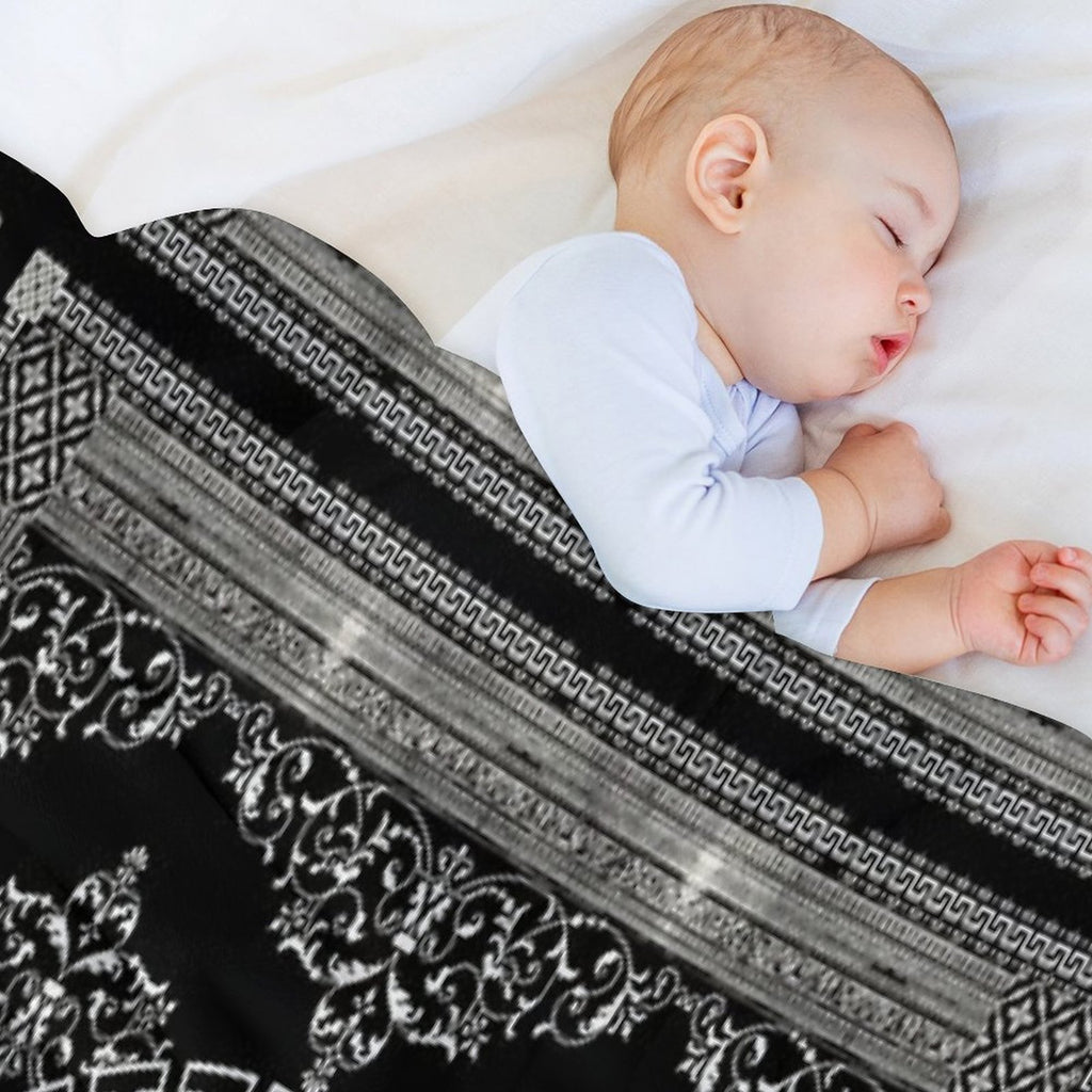 Ornate Baroque White Black Intricate Greek Key Border Versatility Throw Blanket