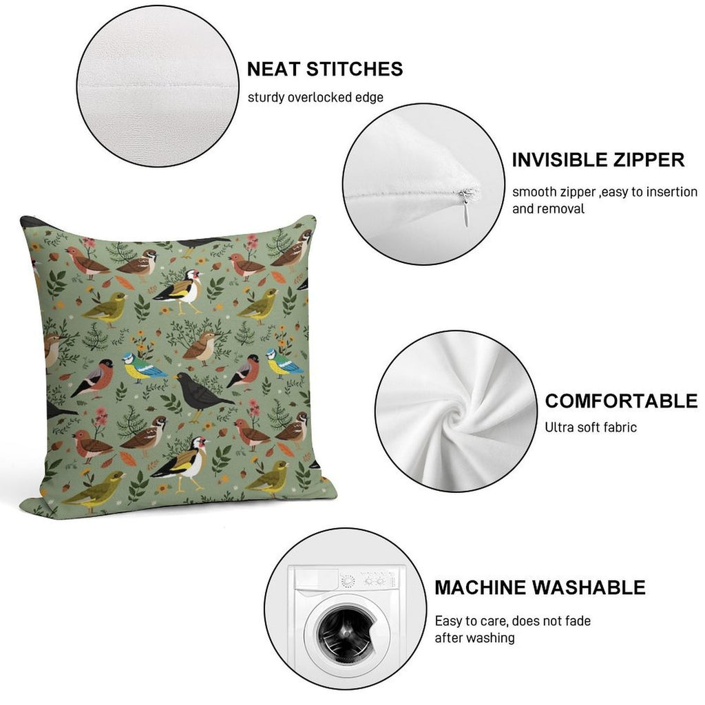 Garden Birds Soft Anti-Pilling Throw Pillow