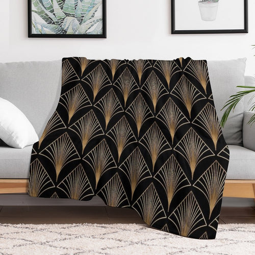 Art Deco Geometric Gold Black Pattern Velvety-soft Throw Blanket