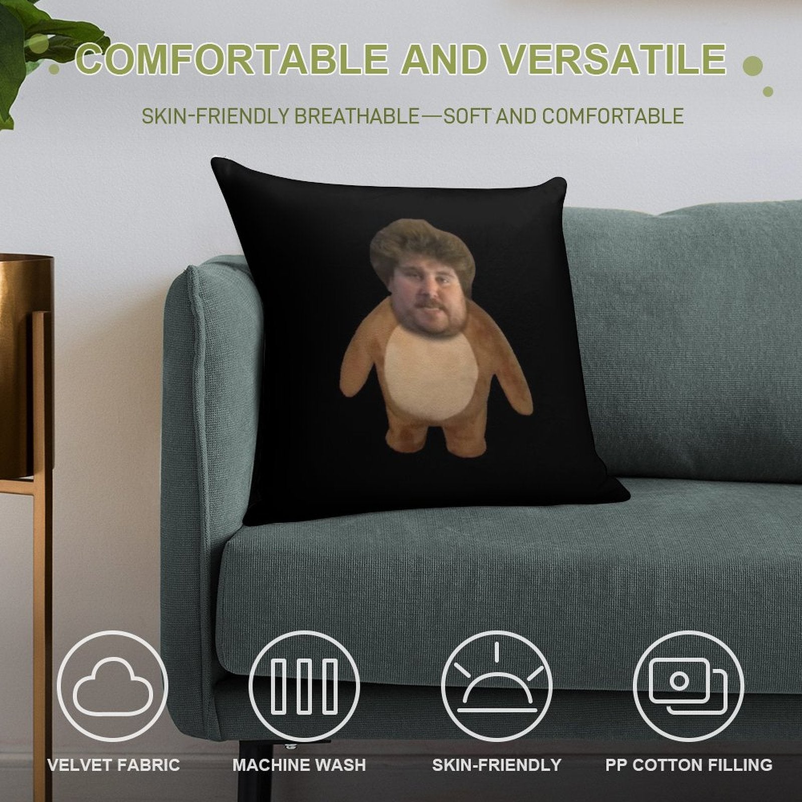 Teddy Reiner Soft Hidden Zipper Throw Pillow