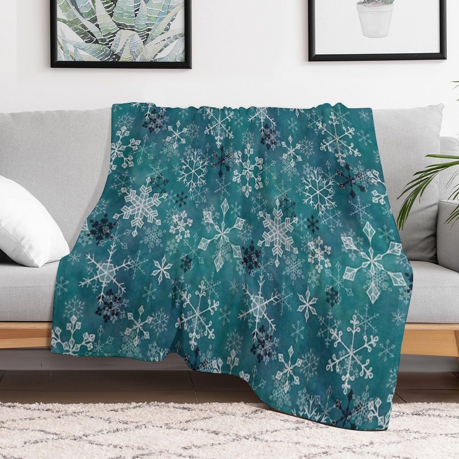 Snowflake Crystals in Teal Comfort Throw Blanket