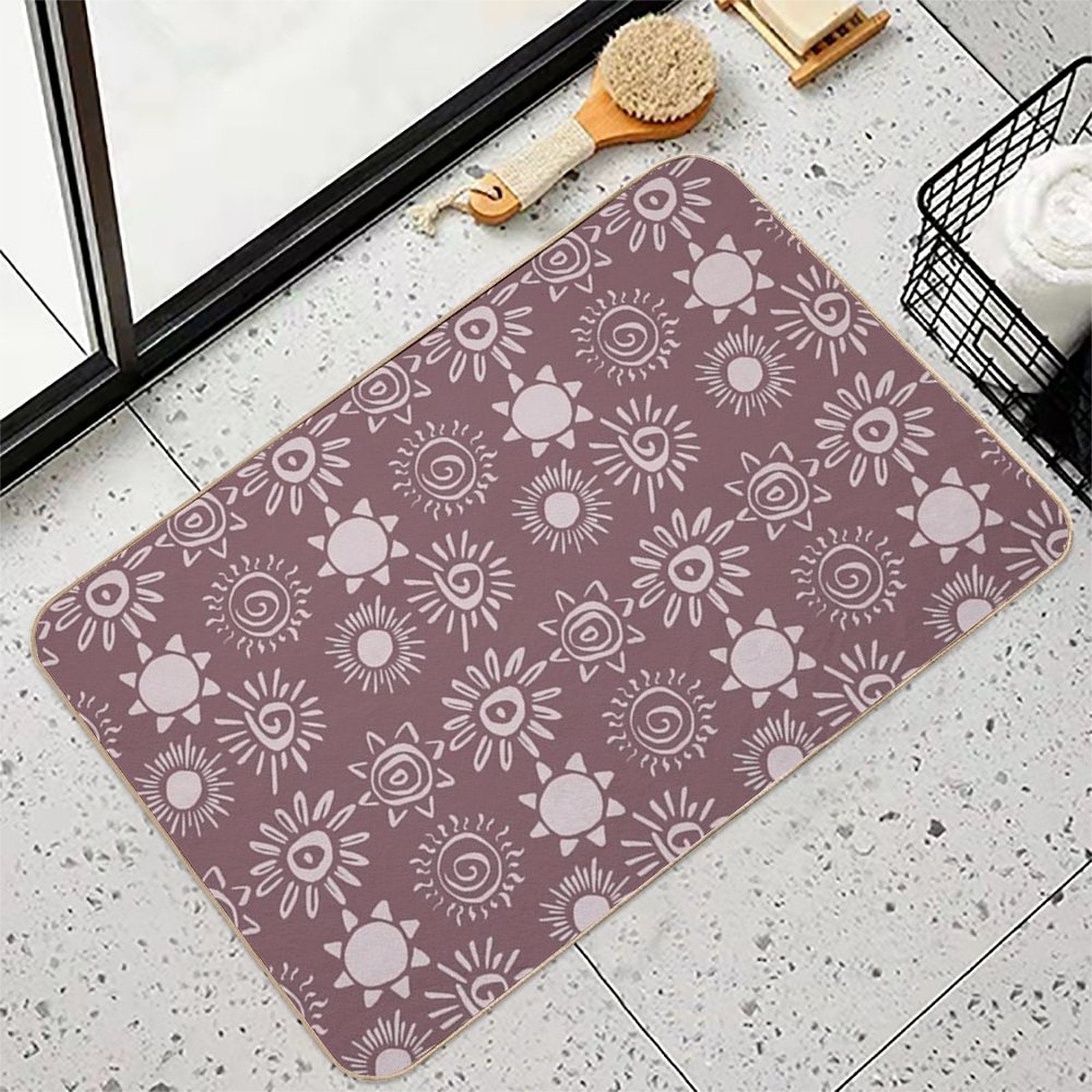 Magical Sun Bohemian Dreamy Aesthetic In Muted Colors Mulberry  Odorless Bath Mat