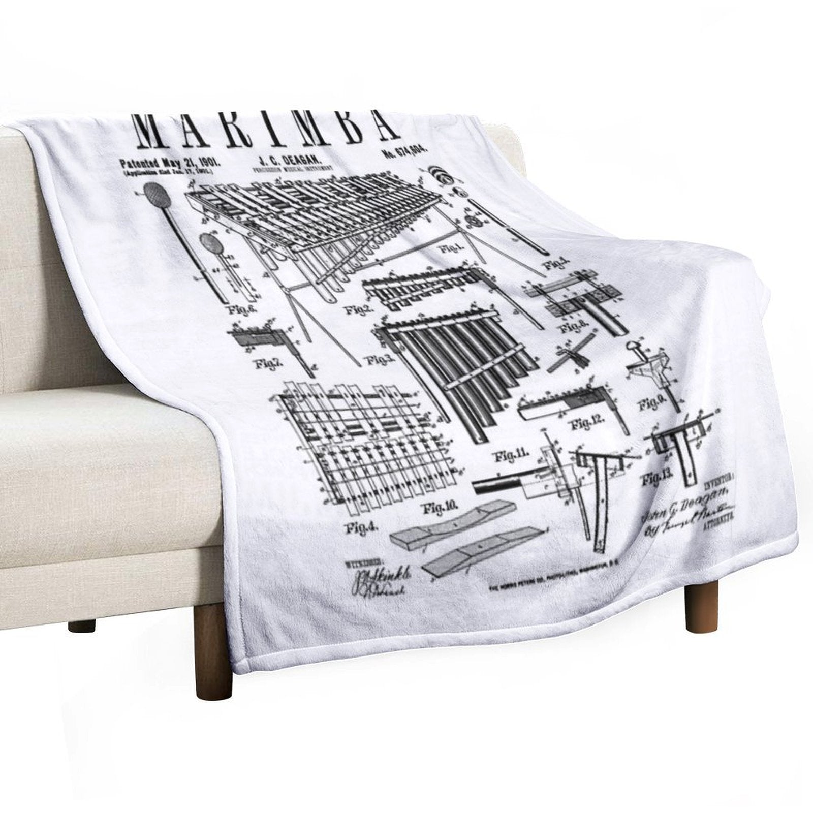 Marimba Player Percussion Musical Instrument Vintage Patent Premium Throw Blanket