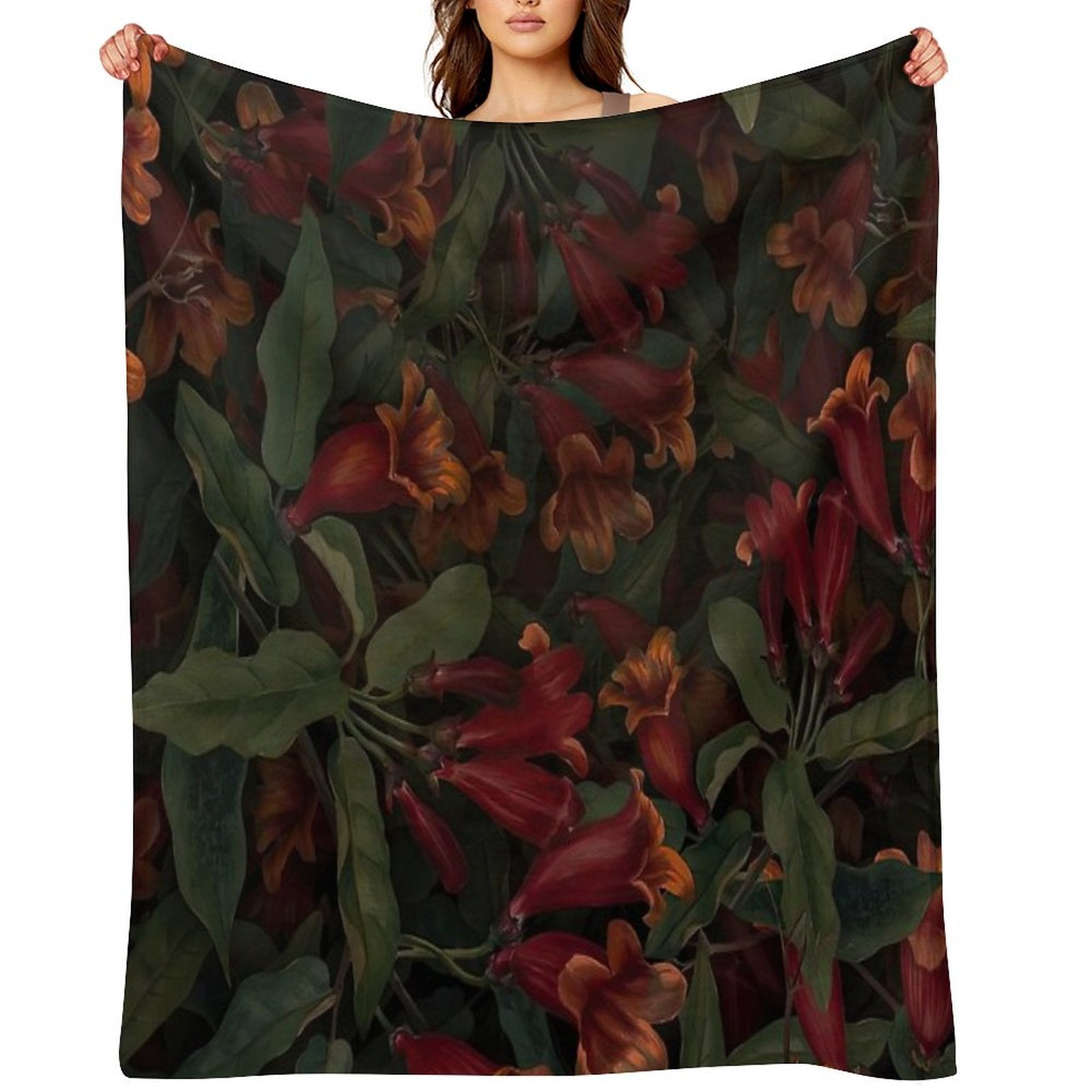 Red Wildflower Cottagecore Green Pattern Versatility Throw Blanket