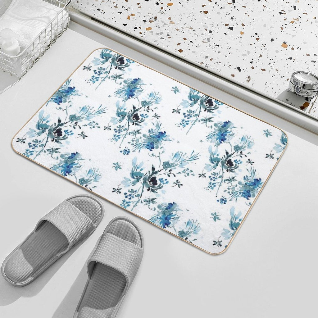 Blue Floral with Dragonflies  Repositionable Bath Mat