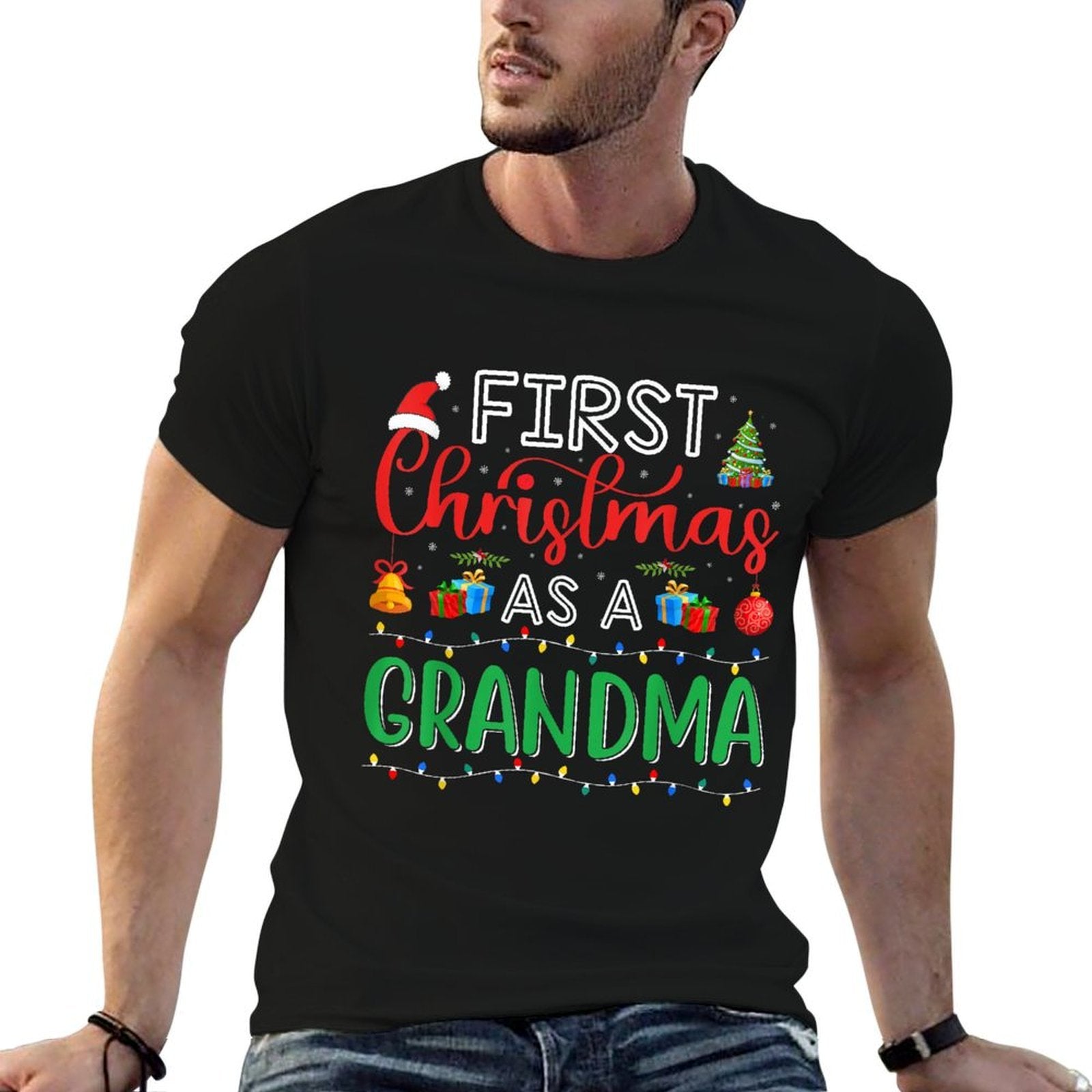 First Christmas As A Grandma Matching Christmas New Grandma  High-quality Stitching T-Shirt