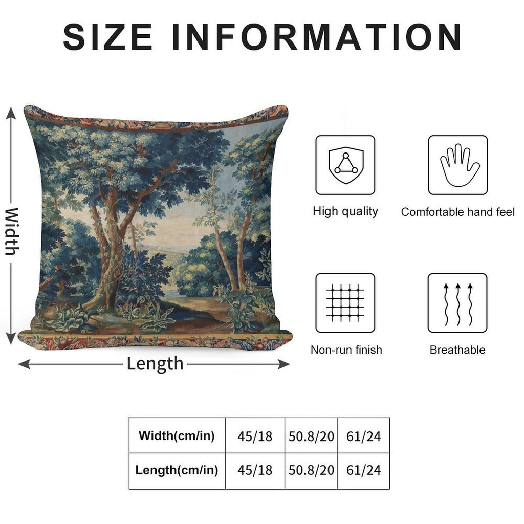 GREENERY, TREES IN WOODLAND LANDSCAPE Antique Flemish Tapestry Soft Luxury Feel Throw Pillow