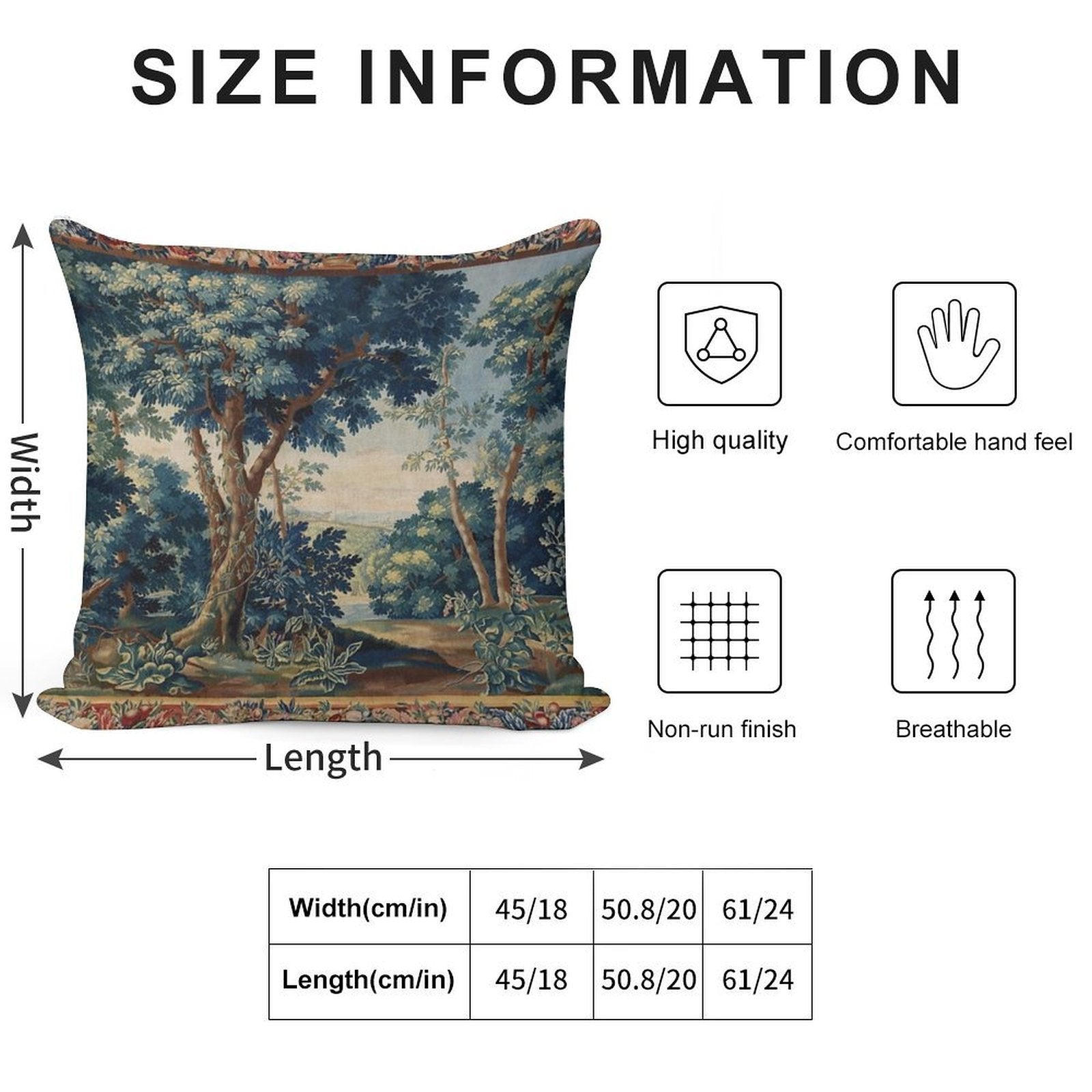 GREENERY, TREES IN WOODLAND LANDSCAPE Antique Flemish Tapestry Soft Luxury Feel Throw Pillow