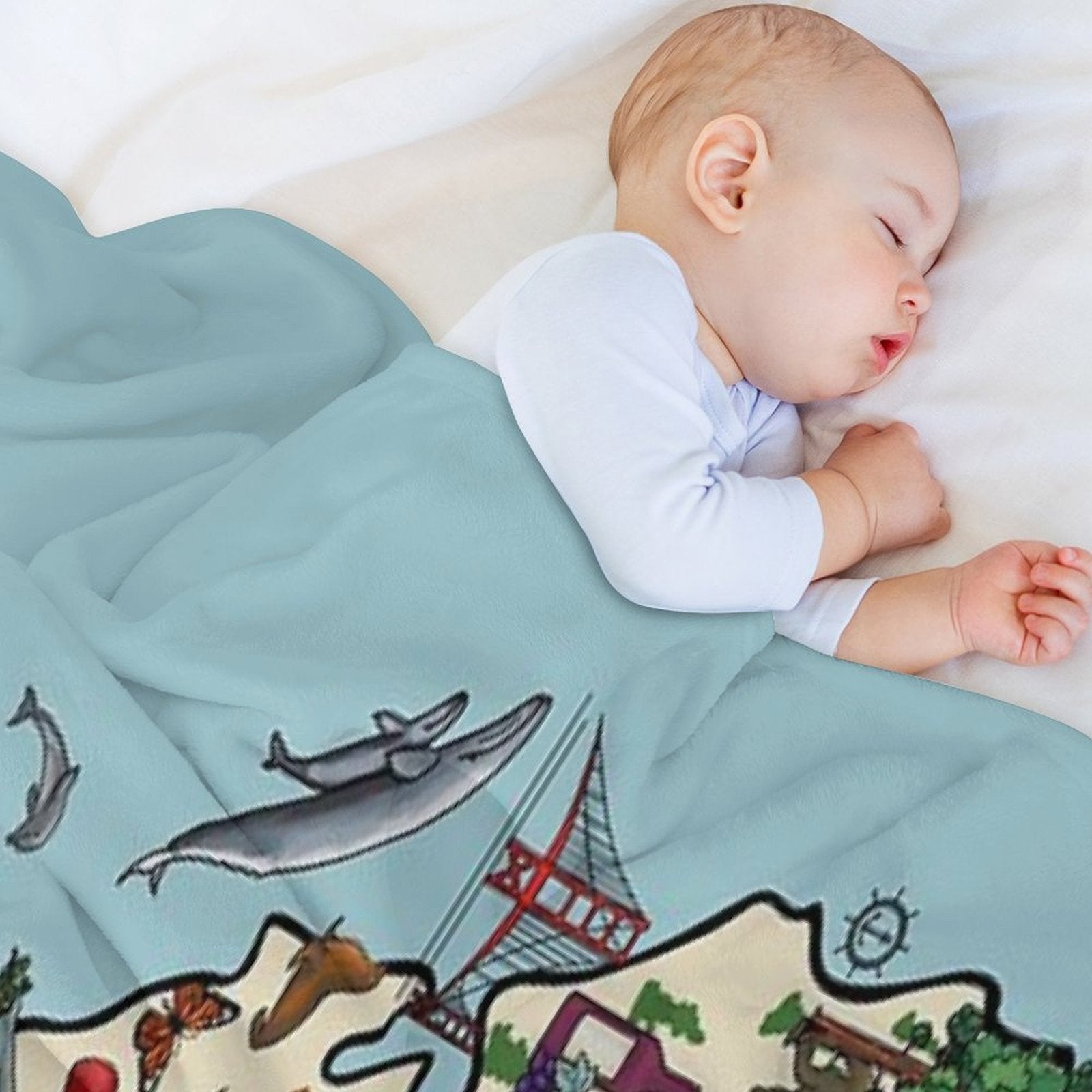 California State Map with Colorful Pictures Plush Throw Blanket