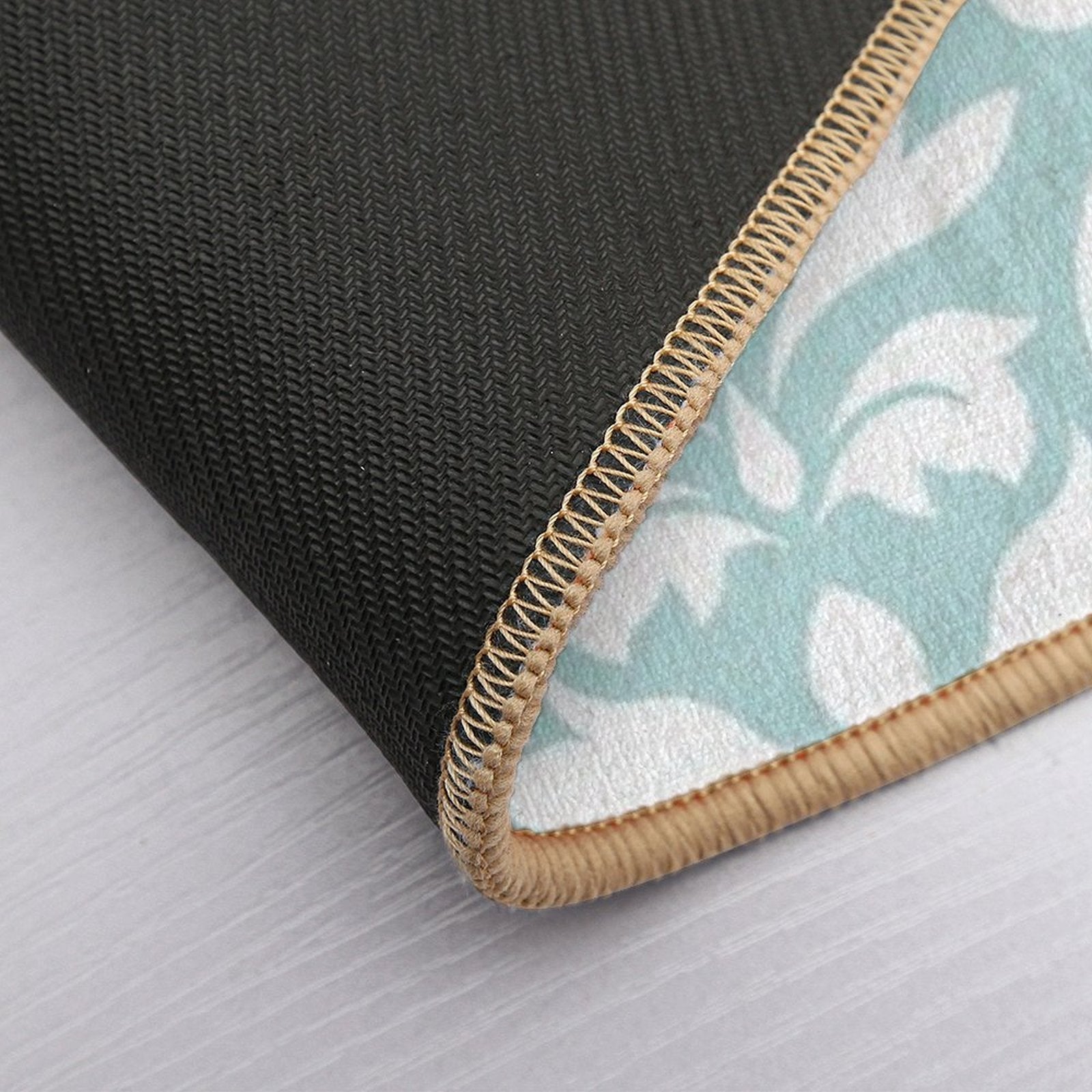 Scroll Damask Art I White on Duck Egg Blue  Fade-Resistant Bath Mat