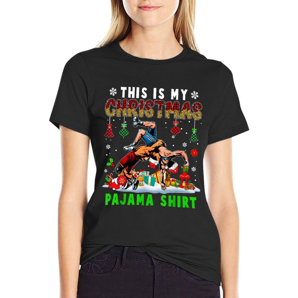 This Is My Christmas Pajama Two Santa Wrestling Lover  Wrinkle-resistant T-Shirt