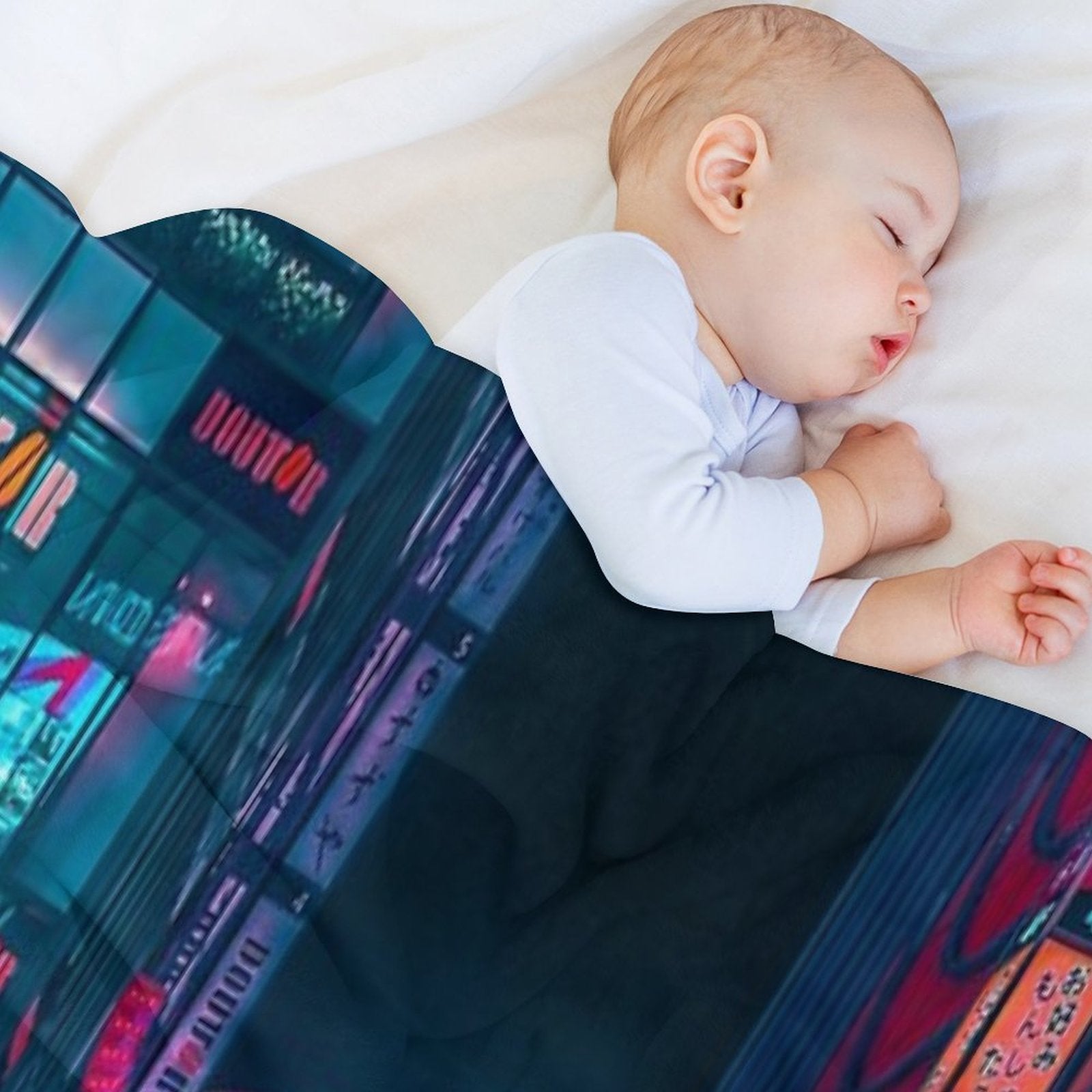Cyberpunk Tokyo Street Travel-friendly Throw Blanket