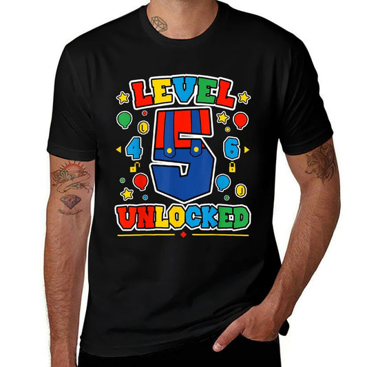 Level 5 Unlocked 5th Birthday Super Gamer Gaming Theme Party  Summer-ready Fabric T-Shirt