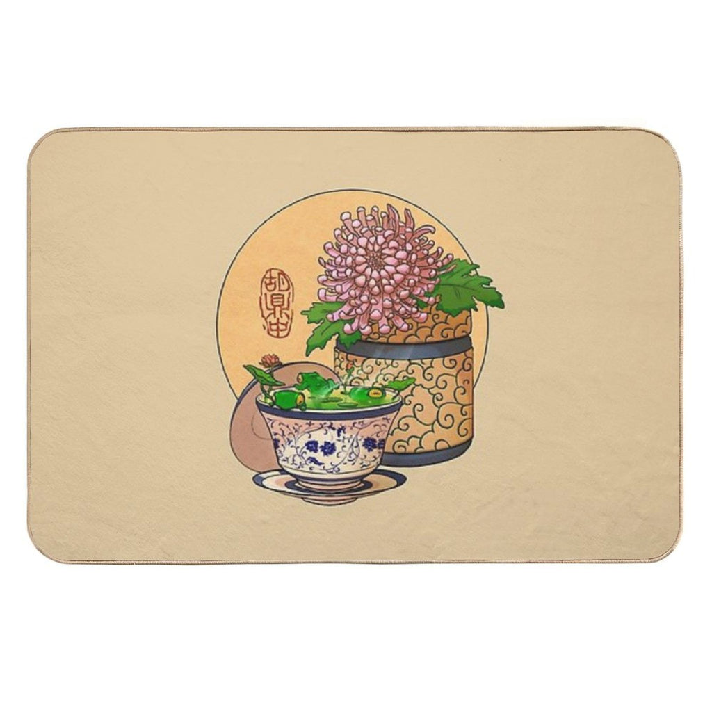 Tea Cup Chrysanthemum Flower Frog Yellow Bg  Versatile Bath Mat
